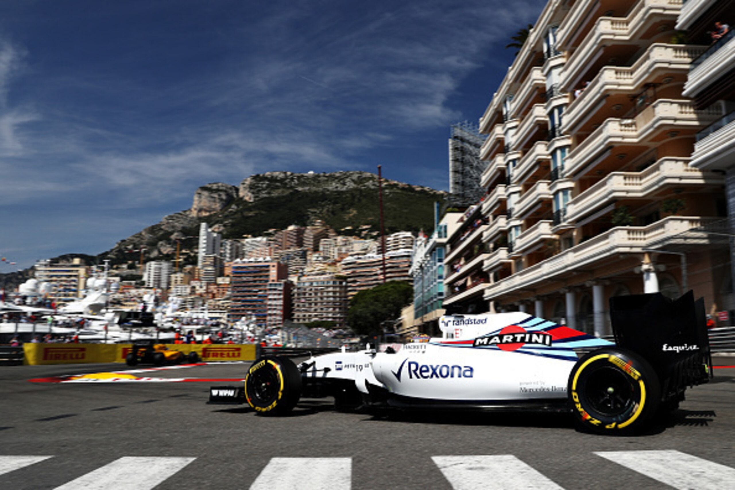 MONTE-CARLO, MONACO - MAY 28: Felipe Massa of Brazil driving the (19) Williams Martini Racing Williams FW38 Mercedes PU106C Hybrid turbo on track during final practice ahead of the Monaco Formula One Grand Prix at Circuit de Monaco on May 28, 2016 in Mont