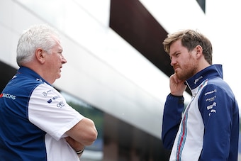 SPIELBERG, AUSTRIA - JUNE 18:   Head of Vehicle Performance at Williams, Rob Smedley speaks with Pat Symonds, Chief Technical Officer of Williams F1 in the paddock during previews to the Formula One Grand Prix of Austria at Red Bull Ring on June 18, 2015 