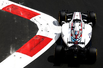 BAKU, AZERBAIJAN - JUNE 17: Valtteri Bottas of Finland driving the (77) Williams Martini Racing Williams FW38 Mercedes PU106C Hybrid turbo on track during practice for the European Formula One Grand Prix at Baku City Circuit on June 17, 2016 in Baku, Azer