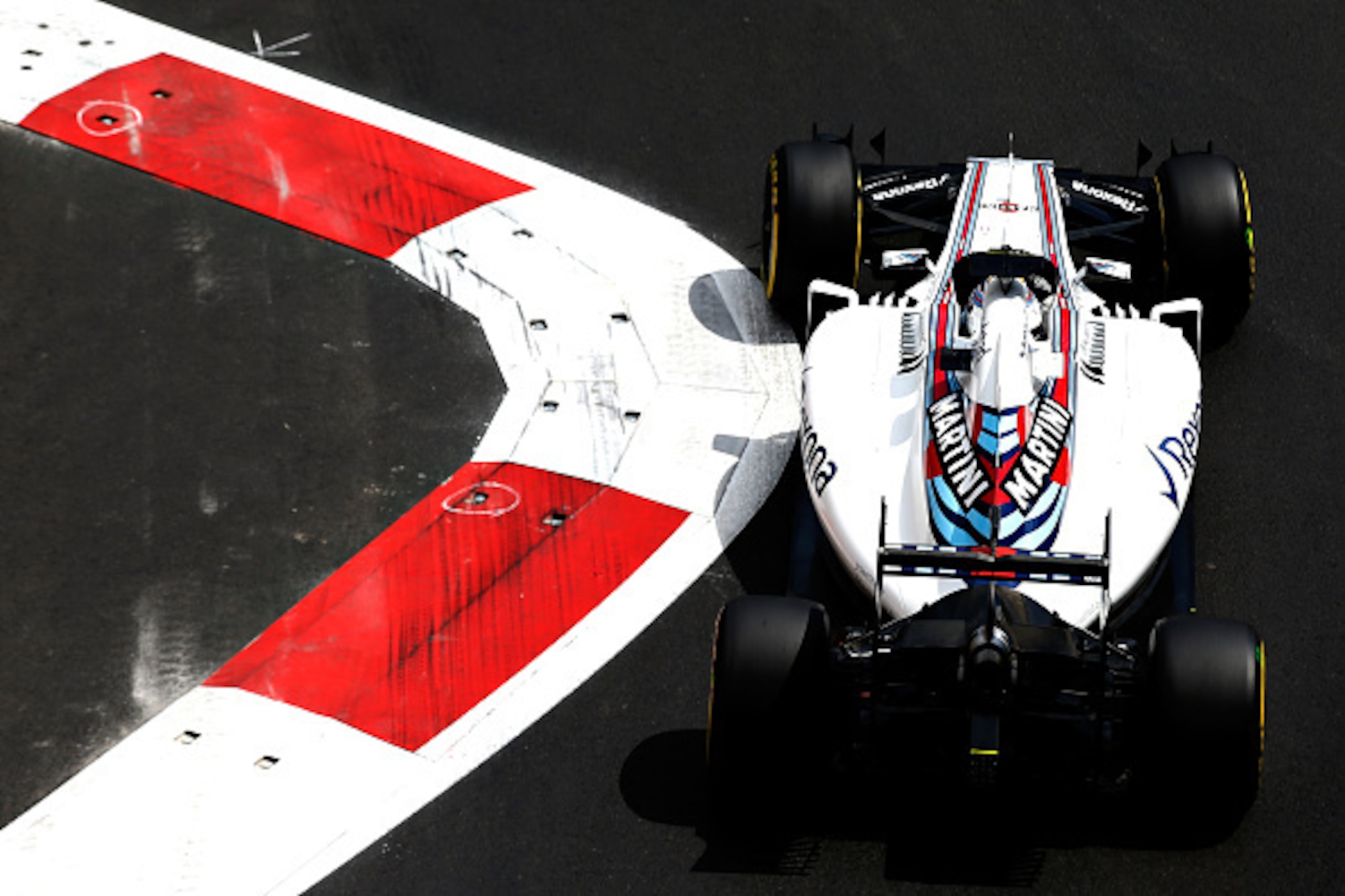 BAKU, AZERBAIJAN - JUNE 17: Valtteri Bottas of Finland driving the (77) Williams Martini Racing Williams FW38 Mercedes PU106C Hybrid turbo on track during practice for the European Formula One Grand Prix at Baku City Circuit on June 17, 2016 in Baku, Azer