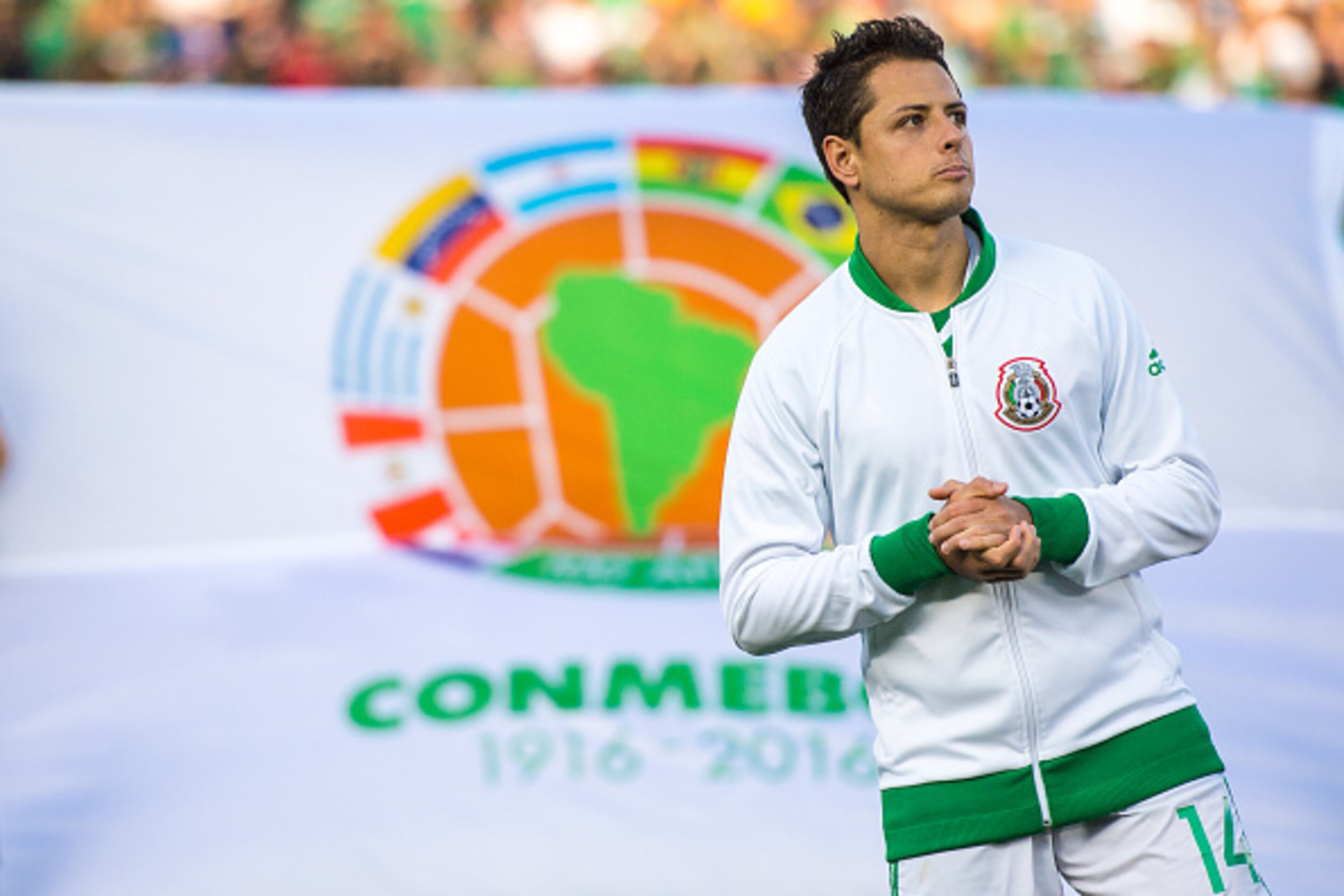 PASADENA, CA - JUNE 9: Javier Hernandez #14 of Mexico prior to the Copa America Centenario Group C match between Mexico and Jamaica at the Rose Bowl on June 9, 2016 in Pasadena, California. Mexico won the match 2-0. (Photo by Shaun Clark/Getty Images) PASADENA, CA - JUNE 9: Javier Hernandez #14 of Mexico prior to the Copa America Centenario Group C match between Mexico and Jamaica at the Rose Bowl on June 9, 2016 in Pasadena, California. Mexico won the match 2-0. (Photo by Shaun Clark/Getty Images)