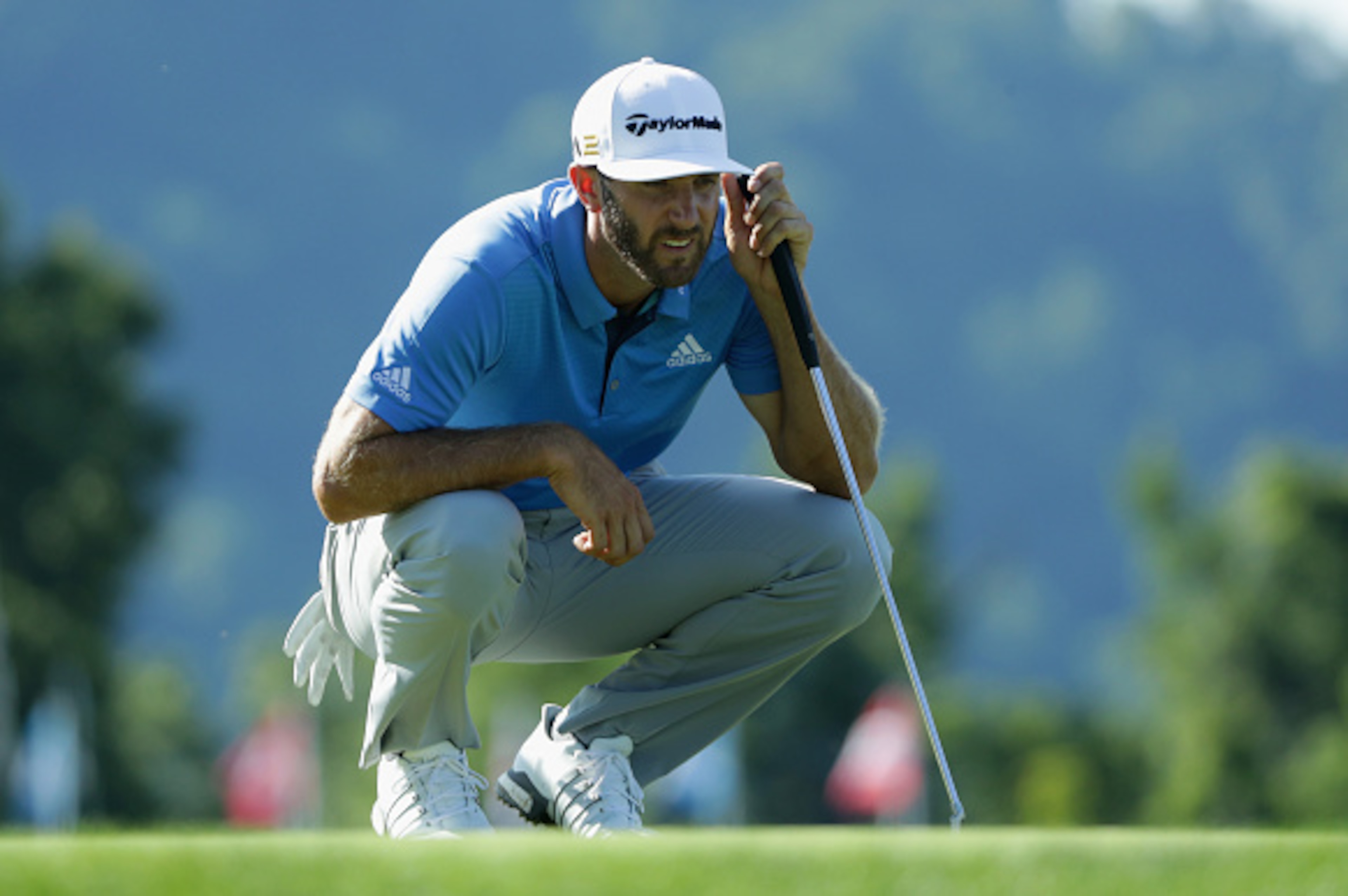 OAKMONT, PA - JUNE 17:  Dustin Johnson of the United States looks over the 17th green during the second round of the U.S. Open at Oakmont Country Club on June 17, 2016 in Oakmont, Pennsylvania.  (Photo by Sam Greenwood/Getty Images)