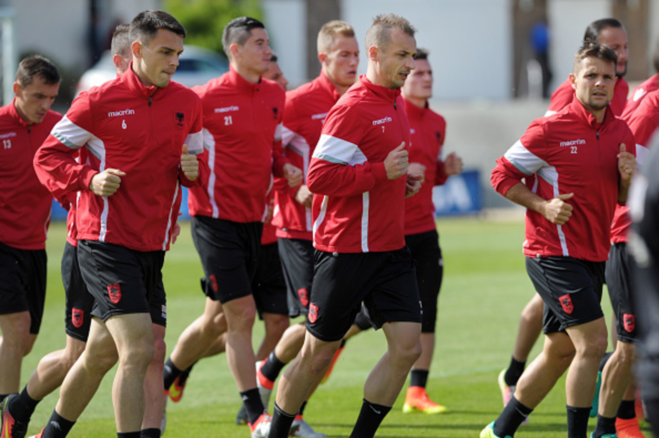 Albania's players take part in a training session at the team's training ground in Perros-Guirec, western France, on June 17, 2016 during the Euro 2016 football tournament. / AFP / FRED TANNEAU (Photo credit should read FRED TANNEAU/AFP/Getty Image Albania's players take part in a training session at the team's training ground in Perros-Guirec, western France, on June 17, 2016 during the Euro 2016 football tournament. / AFP / FRED TANNEAU (Photo credit should read FRED TANNEAU/AFP/Getty Image