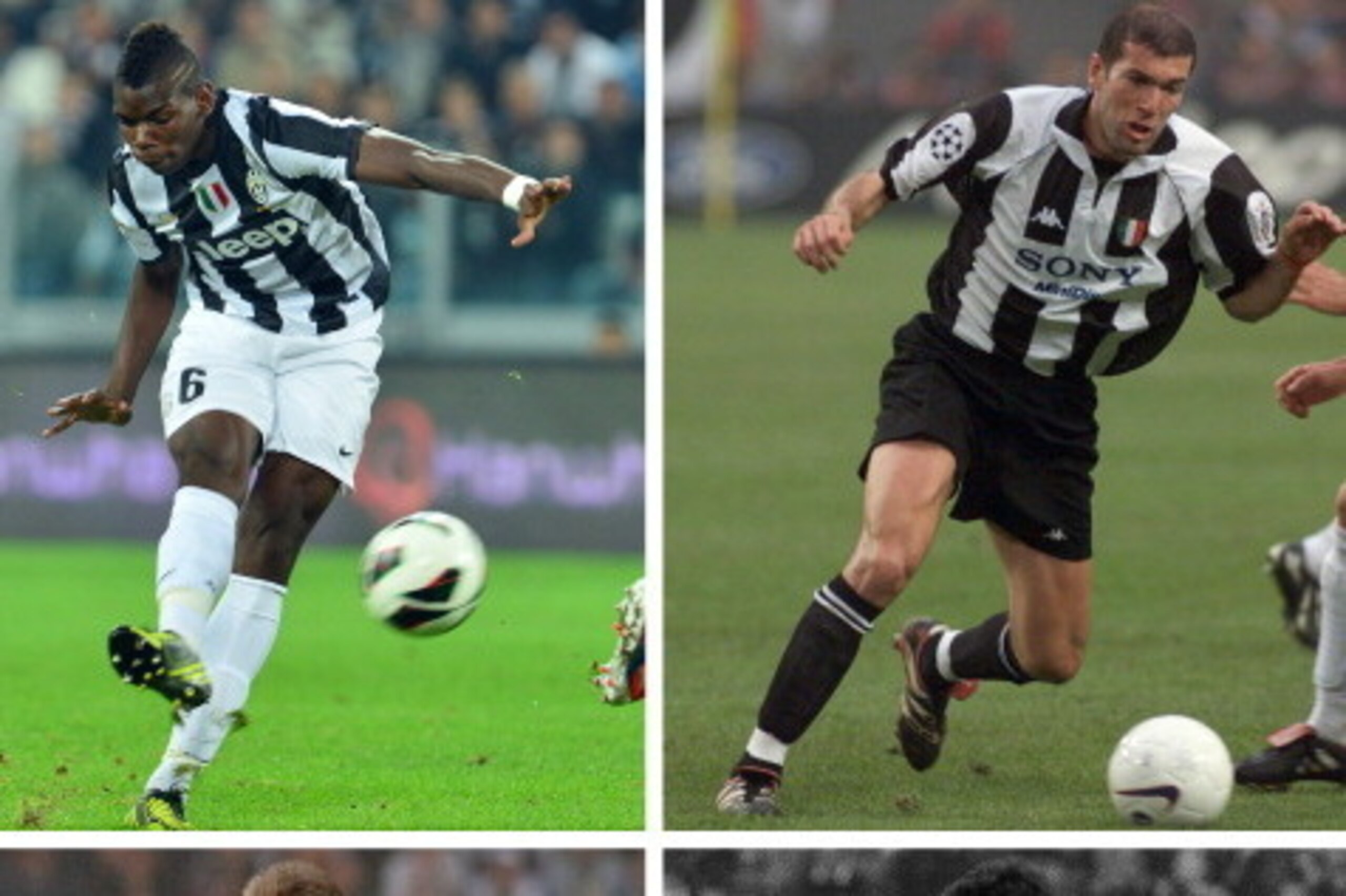 TO GO WITH AFP STORY BY NARAGHI
(FILES) -- This combination of pictures created from AFP file images on November 12, 2012 shows (fromTop Left) French football players Paul Pogba in September 2012, Zinedine Zidane and Didier Deschamps in May 1998 and Miche