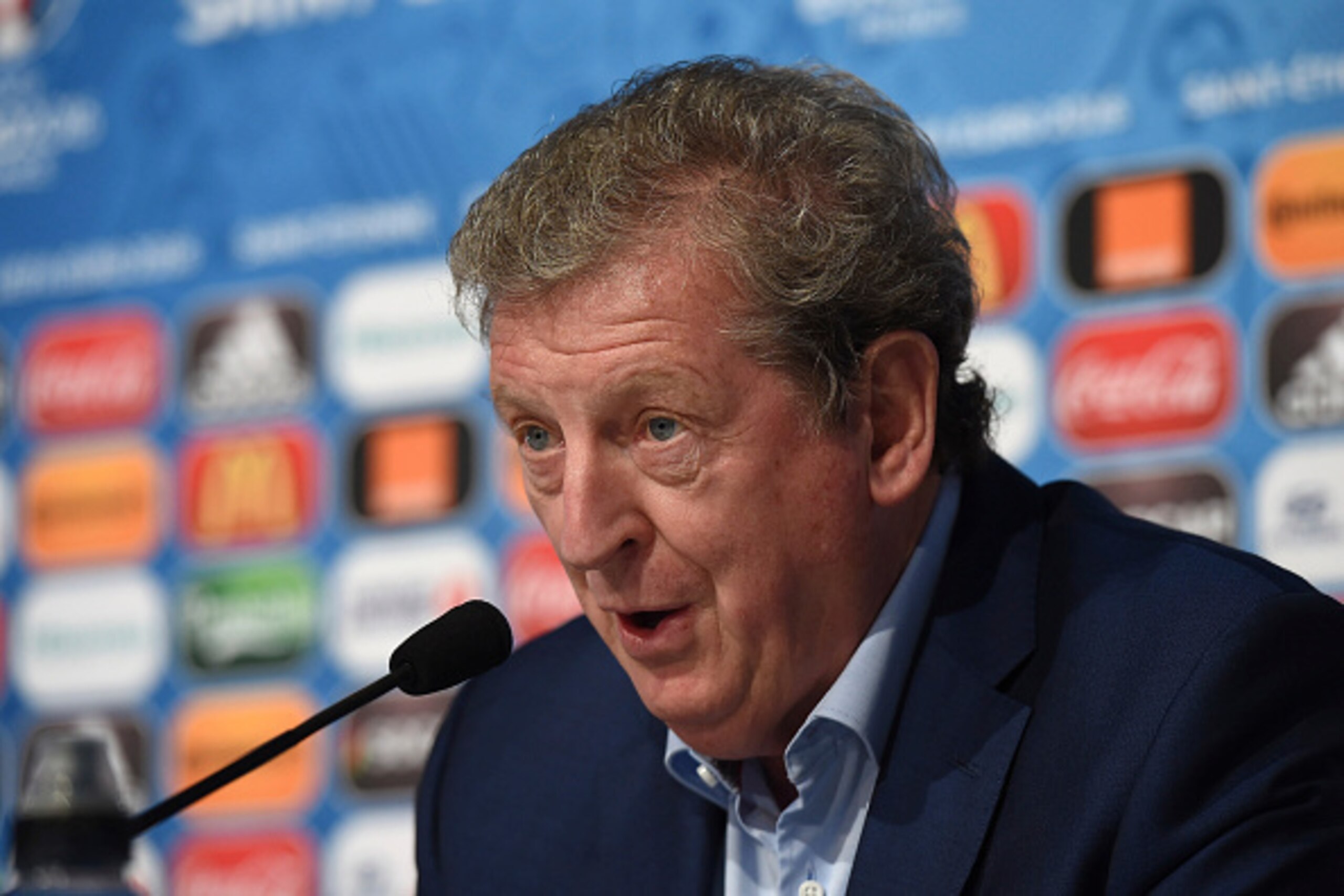 SAINT-ETIENNE, FRANCE - JUNE 19:  In this handout image provided by UEFA, England Head Coach Roy Hodgson faces the media during the England Press Conference on June 19, 2016 in Saint-Etienne, France.  (Photo by Handout/UEFA via Getty Images)