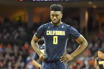 CHARLOTTESVILLE, VA - DECEMBER 22:  Jaylen Brown #0 of the California Golden Bears looks on during a college basketball game against the Virginia Cavaliers at John Paul Jones Arena on December 22, 2015 in Charlottesville, Virginia.  The Cavaliers won 63-6