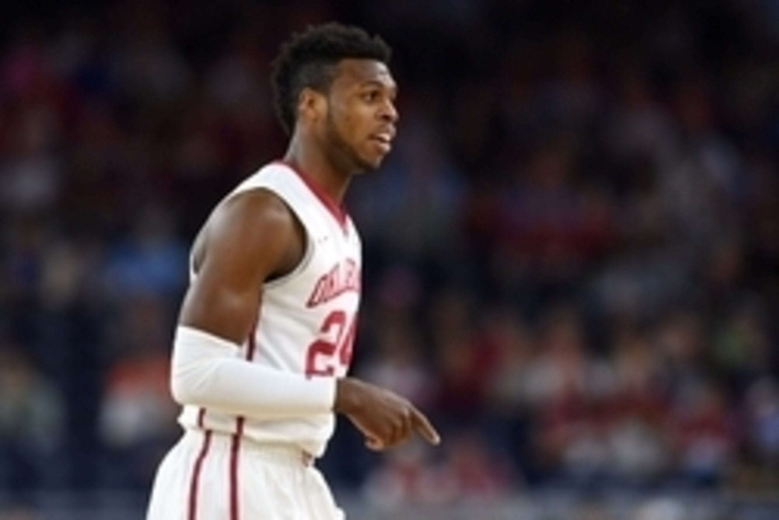 Apr 2, 2016; Houston, TX, USA; Oklahoma Sooners guard Buddy Hield (24) reacts during the first half against the Villanova Wildcats in the 2016 NCAA Men's Division I Championship semi-final game at NRG Stadium. Mandatory Credit: Bob Donnan-USA TODAY Sports Apr 2, 2016; Houston, TX, USA; Oklahoma Sooners guard Buddy Hield (24) reacts during the first half against the Villanova Wildcats in the 2016 NCAA Men's Division I Championship semi-final game at NRG Stadium. Mandatory Credit: Bob Donnan-USA TODAY Sports