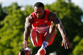 TORONTO, ON - JULY 22:  Marquise Goodwin of the USA competes in the Men's Long Jump final at the Pan Am Games  on July 22, 2015 in Toronto, Canada.  (Photo by Al Bello/Getty Images)