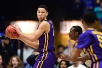 Mar 12, 2016; Nashville, TN, USA; LSU Tigers forward Ben Simmons (25) controls the ball in the first half against the Texas A&M Aggies during the SEC conference tournament at Bridgestone Arena. Mandatory Credit: Christopher Hanewinckel-USA TODAY Sports