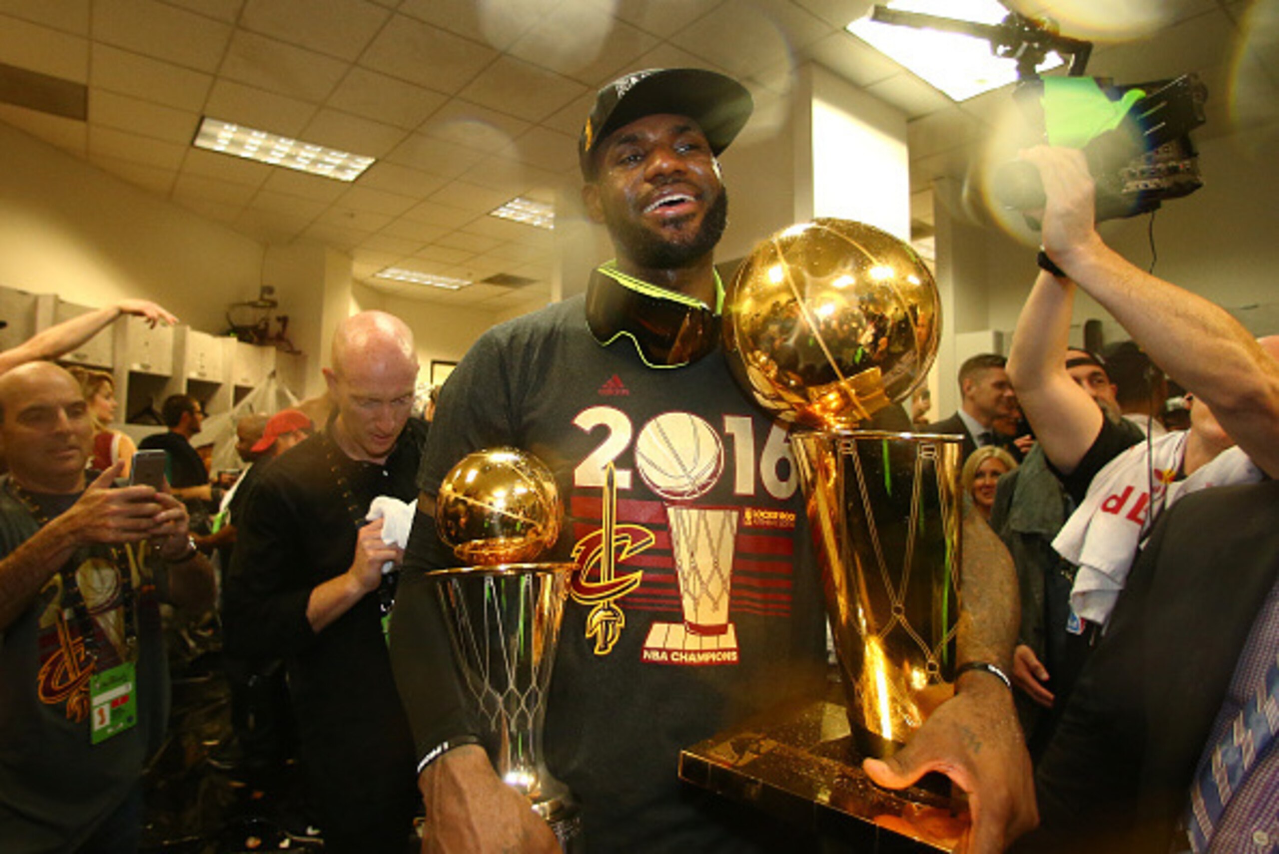 OAKLAND, CA - JUNE 19:  LeBron James #23 of the Cleveland Cavaliers celebrates after winning Game Seven of the 2016 NBA Finals against the Golden State Warriors on June 19, 2016 at Oracle Arena in Oakland, California. NOTE TO USER: User expressly acknowle