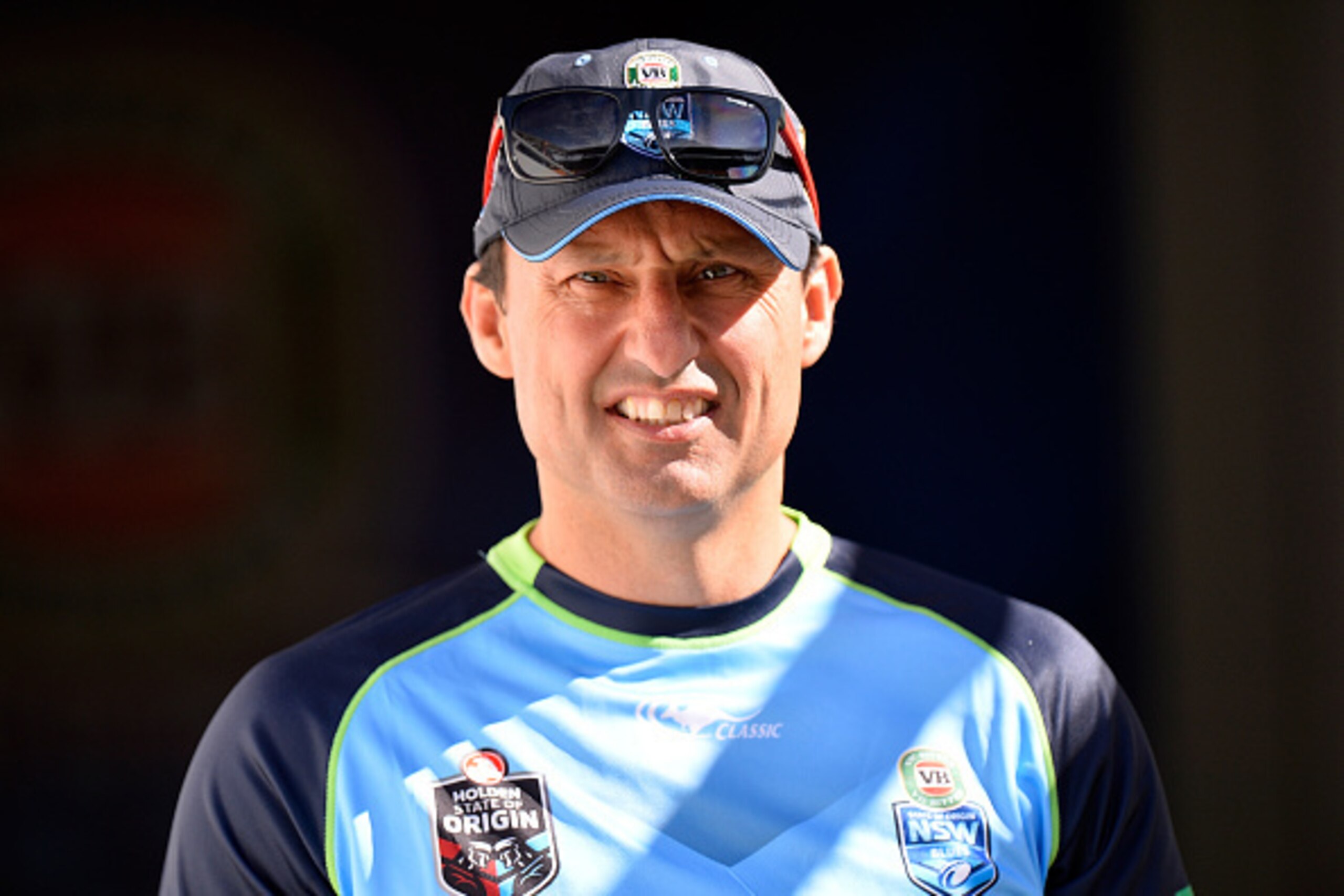 BRISBANE, AUSTRALIA - JUNE 21:  Coach Laurie Daley enters the field of play during a New South Wales Blues State of Origin training session at Suncorp Stadium on June 21, 2016 in Brisbane, Australia.  (Photo by Bradley Kanaris/Getty Images)