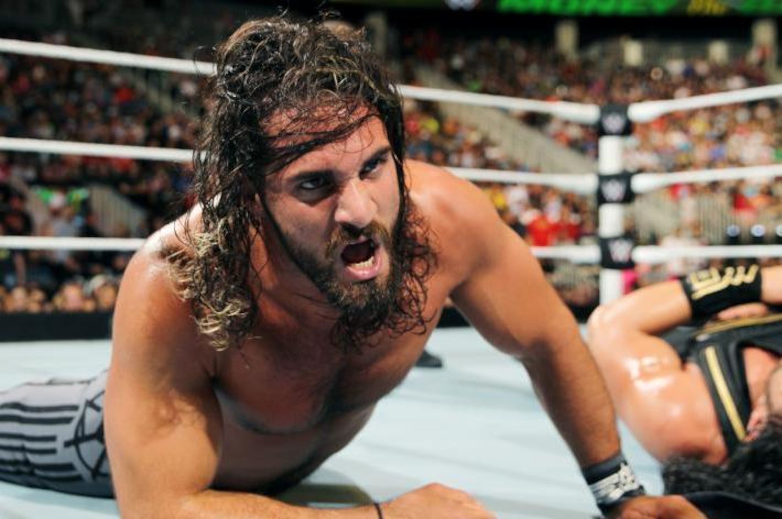 Seth Rollins during his title match with Roman Reigns at Battleground.