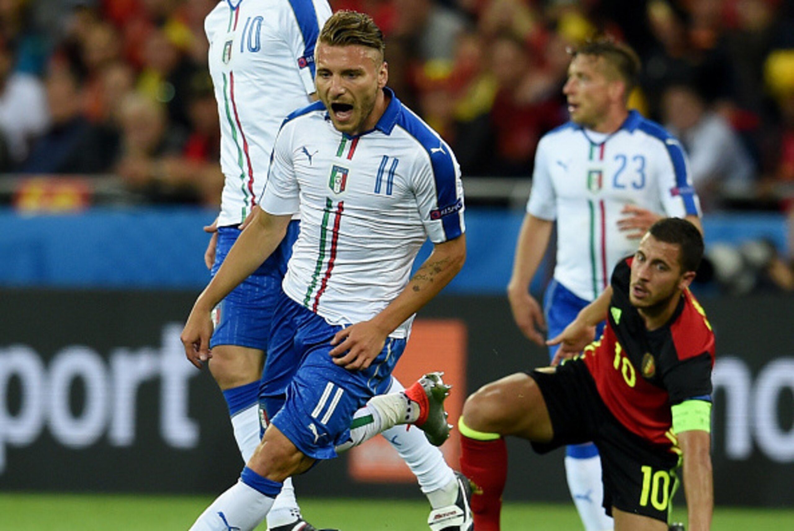 Ciro Immobile in action during the UEFA EURO 2016 Group E match between Belgium and Italy at Stade des Lumieres on June 13, 2016 in Lyon, France. Ciro Immobile in action during the UEFA EURO 2016 Group E match between Belgium and Italy at Stade des Lumieres on June 13, 2016 in Lyon, France.