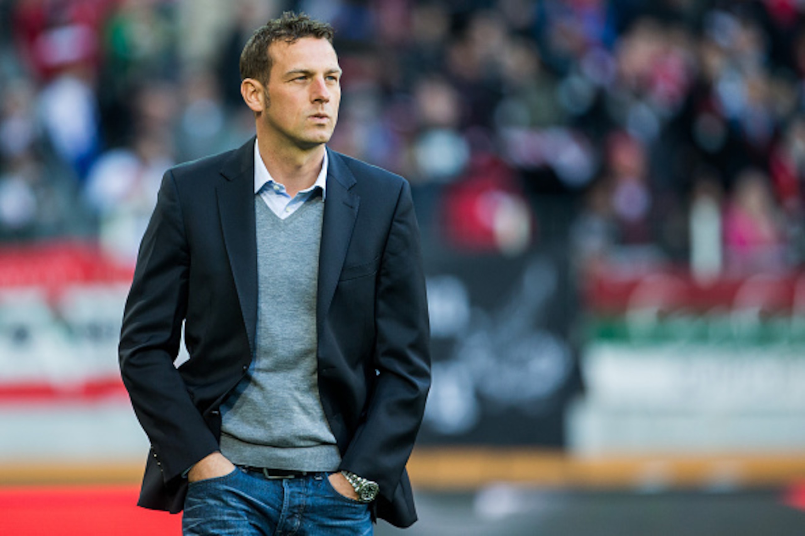 AUGSBURG, GERMANY - MARCH 20:  Head coach Markus Weinzierl of Augsburg looks on prior to the Bundesliga match between FC Augsburg and Borussia Dortmund at SGL Arena on March 20, 2016 in Augsburg, Germany.  (Photo by Simon Hofmann/Getty Images)