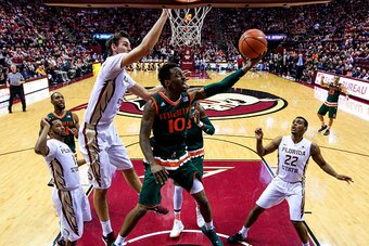 TALLAHASSEE, FL - FEBRUARY 14: Sheldon McClellan #10 of the Miami Hurricanes in action during the game against the Florida State Seminoles at the Donald L. Tucker Center on February 14, 2016 in Tallahassee, Florida. (Photo by Rob Foldy/Getty Images