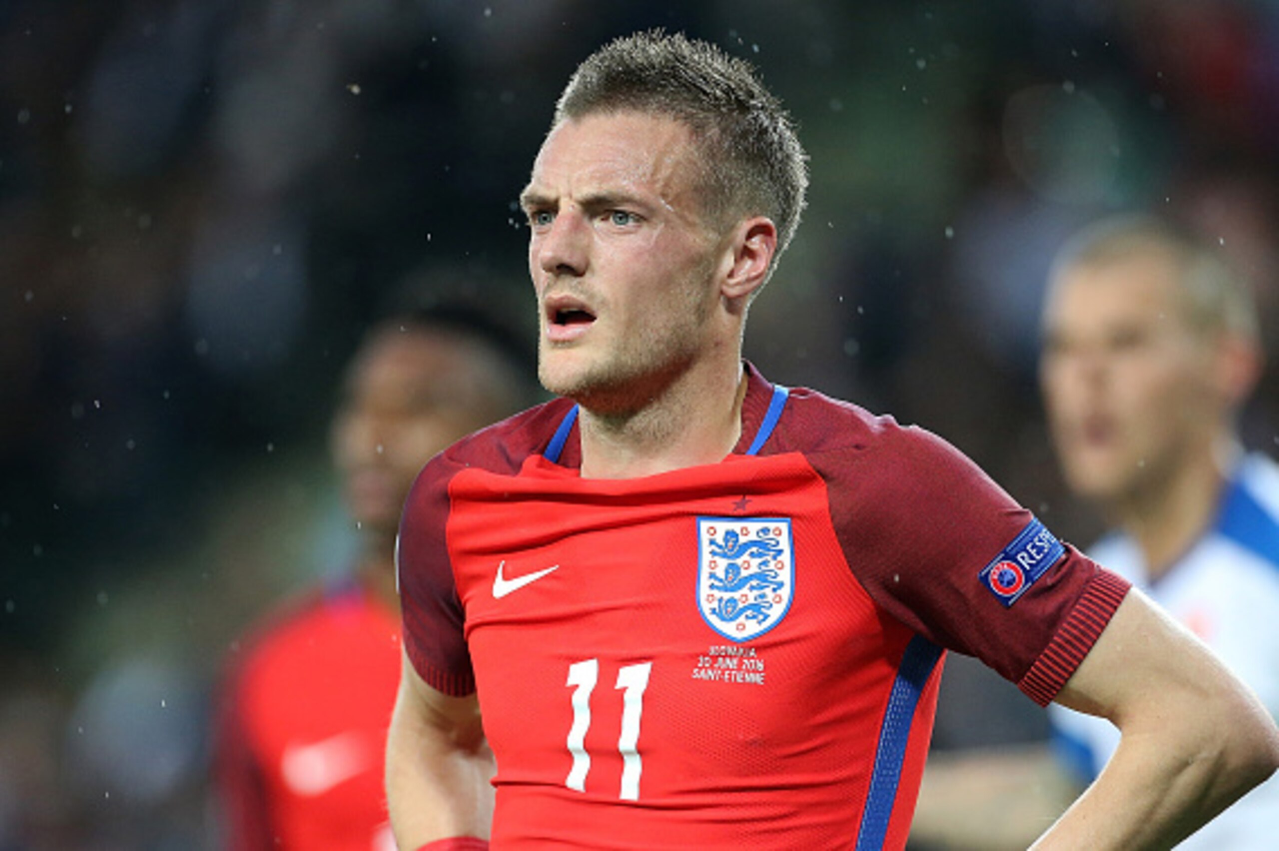 SAINT-ETIENNE, FRANCE - JUNE 20:  Jamie Vardy of England looks on during the UEFA EURO 2016 Group B match between Slovakia and England at Stade Geoffroy-Guichard on June 20, 2016 in Saint-Etienne, France.  (Photo by Jean Catuffe/Getty Images)