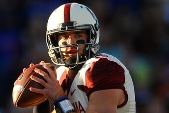 LAWRENCE KS, - OCTOBER 31: Quarterback Trevor Knight #9 of the Oklahoma Sooners throws a pass against the Kansas Jayhawks on October 31, 2015 at Memorial Stadium in Lawrence, Kansas. (Photo by Jackson Laizure/Getty Images)