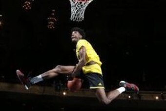 Mar 28, 2016; Chicago, IL, USA; McDonalds All-American forward Josh Jackson dunks during the McDonalds All-American Powerade Jamfest at  the Chicago Theatre. Mandatory Credit: Brian Spurlock-USA TODAY Sports