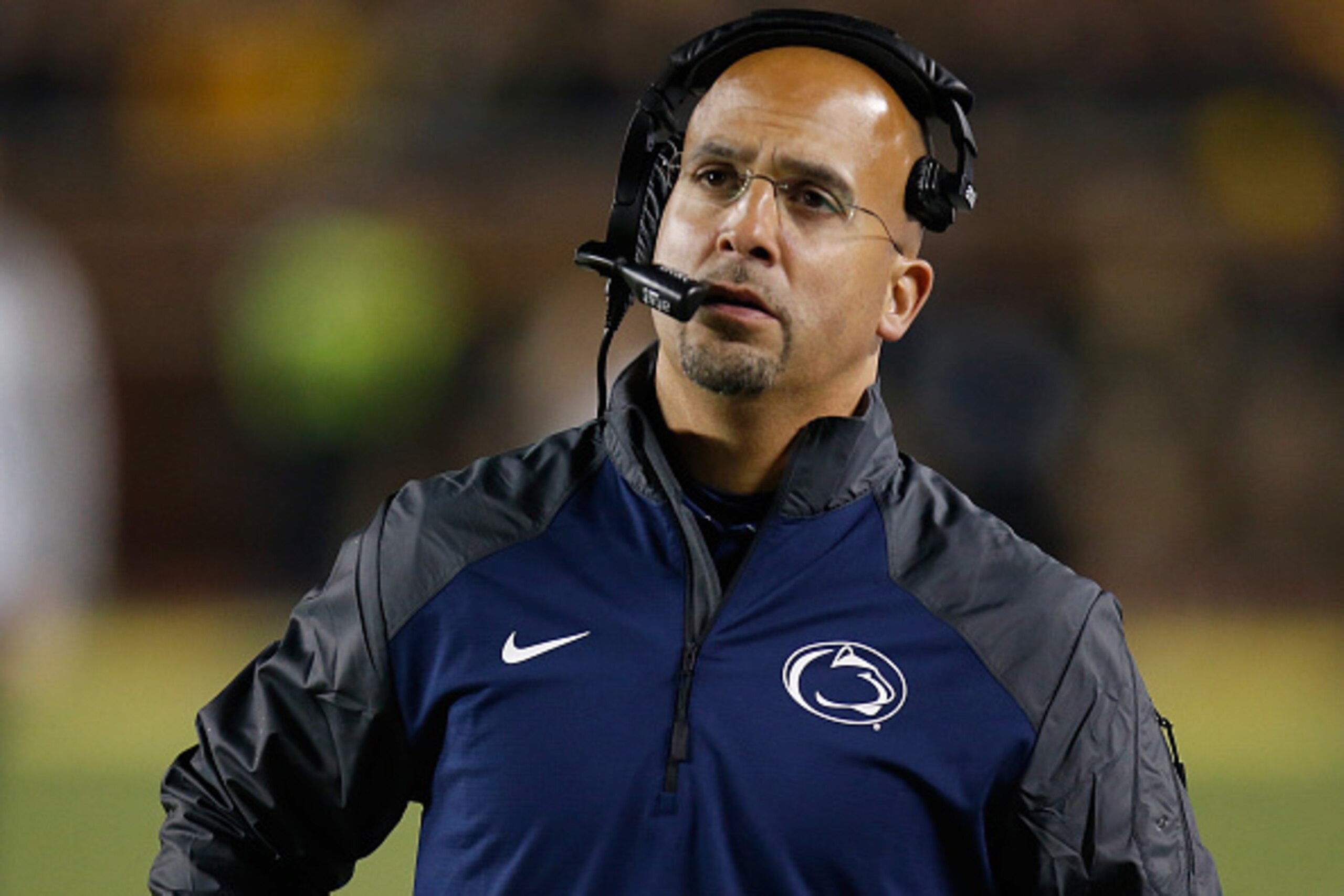 ANN ARBOR, MI - OCTOBER 11:  Head coach James Franklin of the Penn State Nittany Lions look on from the sidelines while playing the Michigan Wolverines on October 11, 2014 at Michigan Stadium in Ann Arbor, Michigan.  (Photo by Gregory Shamus/Getty Images)