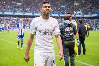 LA CORUNA, SPAIN - MAY 14: Casemiro of Real Madrid reacts during the La Liga match between RC Deportivo La Coruna and Real Madrid CF at Riazor Stadium on May 14, 2016 in La Coruna, Spain.  (Photo by Juan Manuel Serrano Arce/Getty Images)