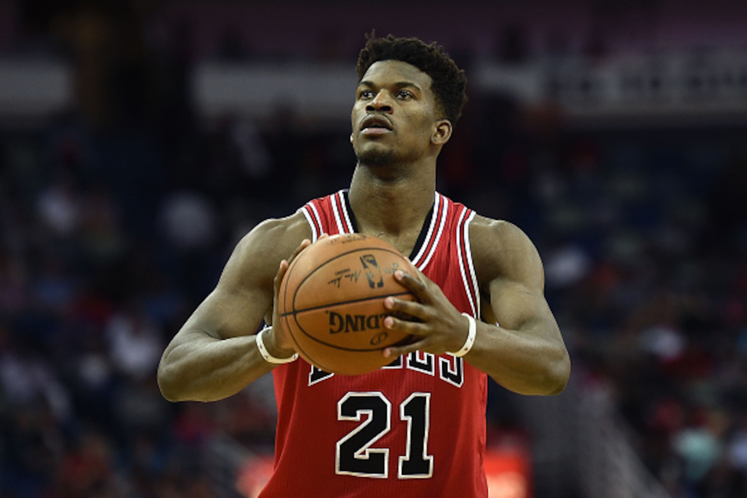 NEW ORLEANS, LA - APRIL 11: Jimmy Butler #21 of the Chicago Bulls shoots a free throw during the second half of a game against the New Orleans Pelicans at the Smoothie King Center on April 11, 2016 in New Orleans, Louisiana. NOTE TO USER: User expressly NEW ORLEANS, LA - APRIL 11: Jimmy Butler #21 of the Chicago Bulls shoots a free throw during the second half of a game against the New Orleans Pelicans at the Smoothie King Center on April 11, 2016 in New Orleans, Louisiana. NOTE TO USER: User expressly