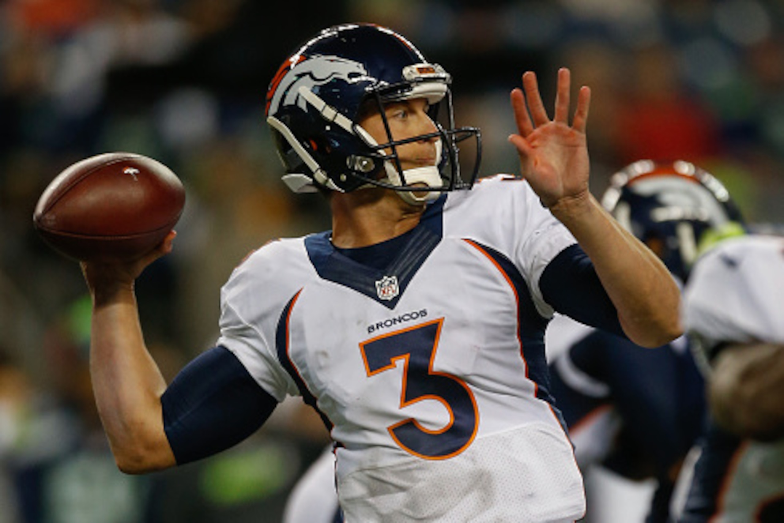 SEATTLE, WA - AUGUST 14: Quarterback Trevor Siemian #3 of the Denver Broncos passes against the Seattle Seahawks at CenturyLink Field on August 14, 2015 in Seattle, Washington. The Broncos defeated the Seahawks 22-20. (Photo by Otto Greule Jr/Getty Images SEATTLE, WA - AUGUST 14: Quarterback Trevor Siemian #3 of the Denver Broncos passes against the Seattle Seahawks at CenturyLink Field on August 14, 2015 in Seattle, Washington. The Broncos defeated the Seahawks 22-20. (Photo by Otto Greule Jr/Getty Images