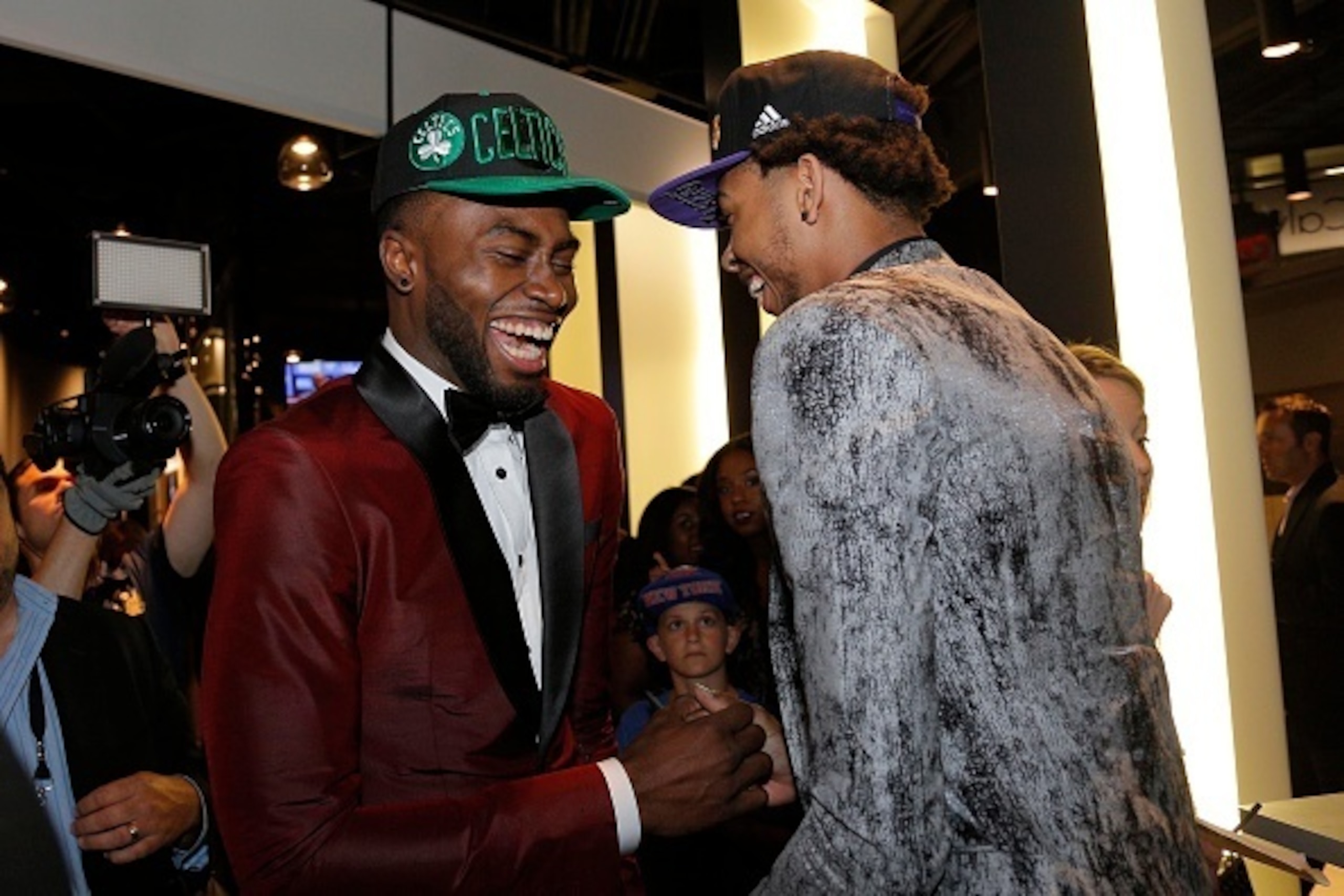 BROOKLYN, NY - JUNE 23: Brandon Ingram selected second greets Jaylen Brown selected third overall during the 2016 NBA Draft on June 23, 2016 at Barclays Center in Brooklyn, New York. NOTE TO USER: User expressly acknowledges and agrees that, by downloadin BROOKLYN, NY - JUNE 23: Brandon Ingram selected second greets Jaylen Brown selected third overall during the 2016 NBA Draft on June 23, 2016 at Barclays Center in Brooklyn, New York. NOTE TO USER: User expressly acknowledges and agrees that, by downloadin