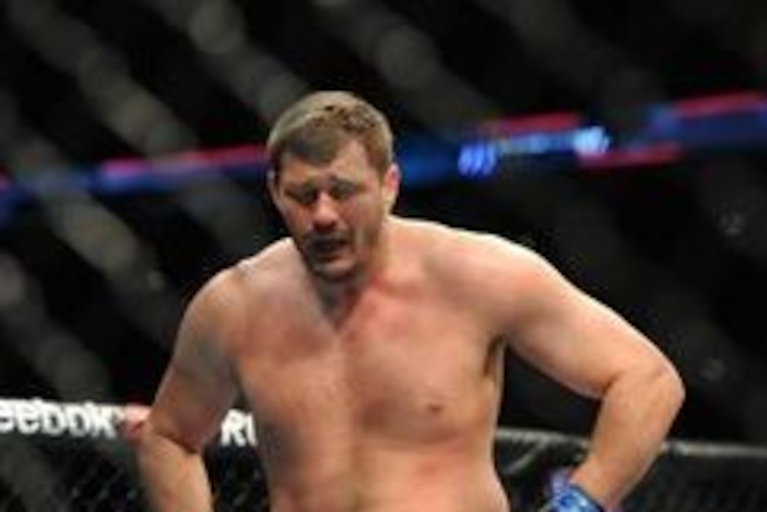 Jan 17, 2016; Boston, MA, USA; Matt Mitrione (blue) looks on between rounds of a heavyweight bout against Travis Browne (not pictured) at UFC Fight Night at the TD Garden. Browne won after three rounds by technical knock-out.   Mandatory Credit: Bob DeChi