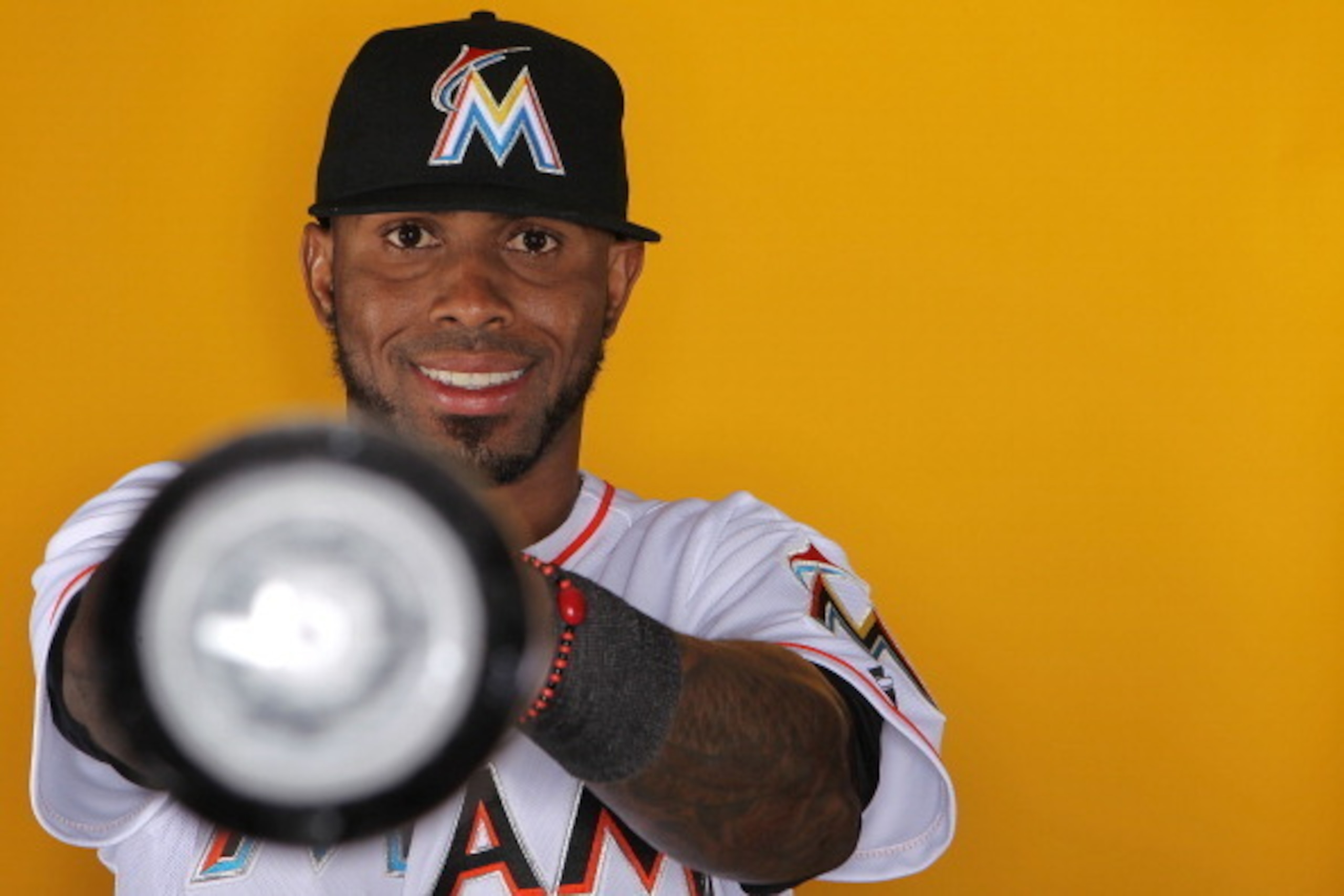 JUPITER, FL - FEBRUARY 27:  Shortstop Jose Reyes #7 of the Miami Marlins poses for photos during media day at Roger Dean Stadium on February 27, 2012 in Jupiter, Florida.  (Photo by Marc Serota/Getty Images)