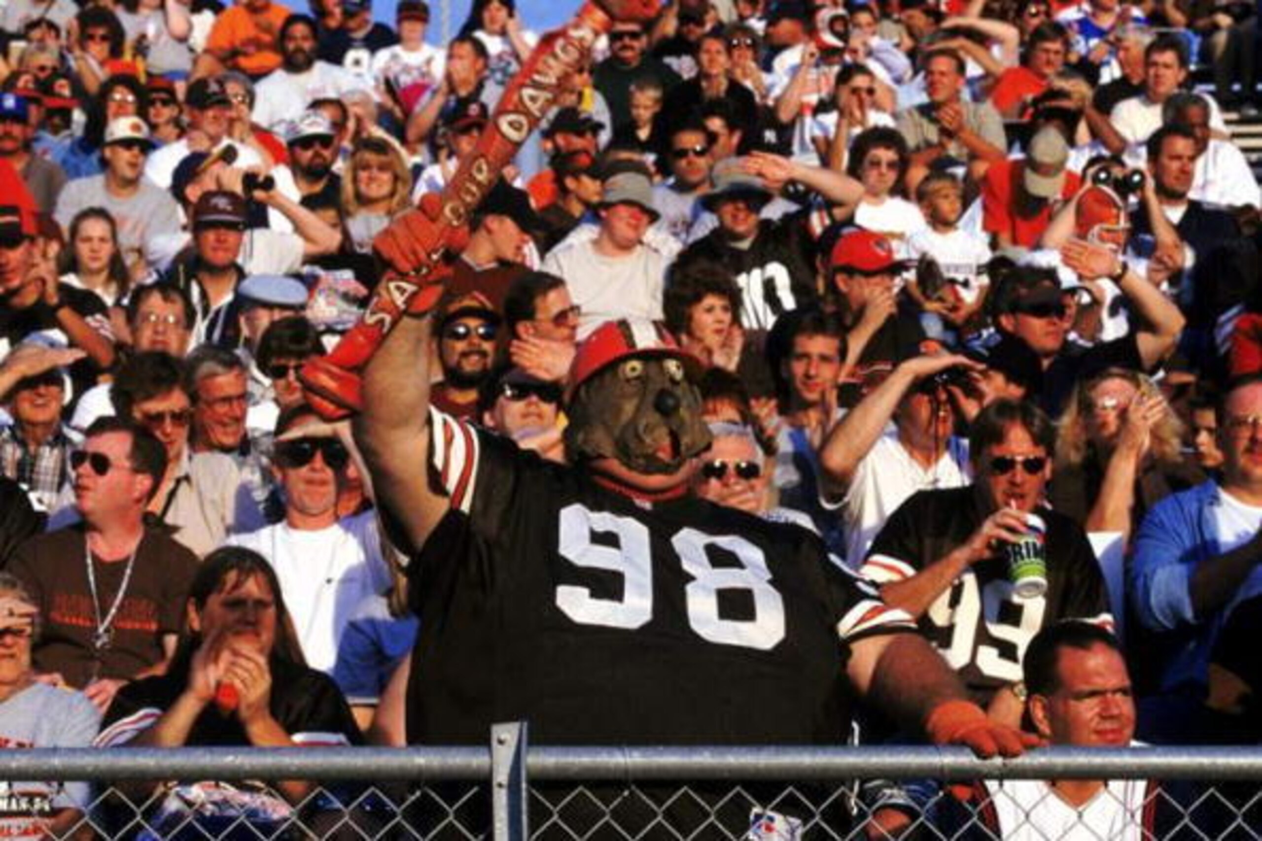 9 Aug 1999: A fan of the Cleveland Browns dresses up in a dog costume to show support of the Dog Pound during the Hall of Fame Game against the Dallas Cowboys at the Fawcett Stadium in Canton, Ohio. The Browns defeated the Cowboys 20-17.