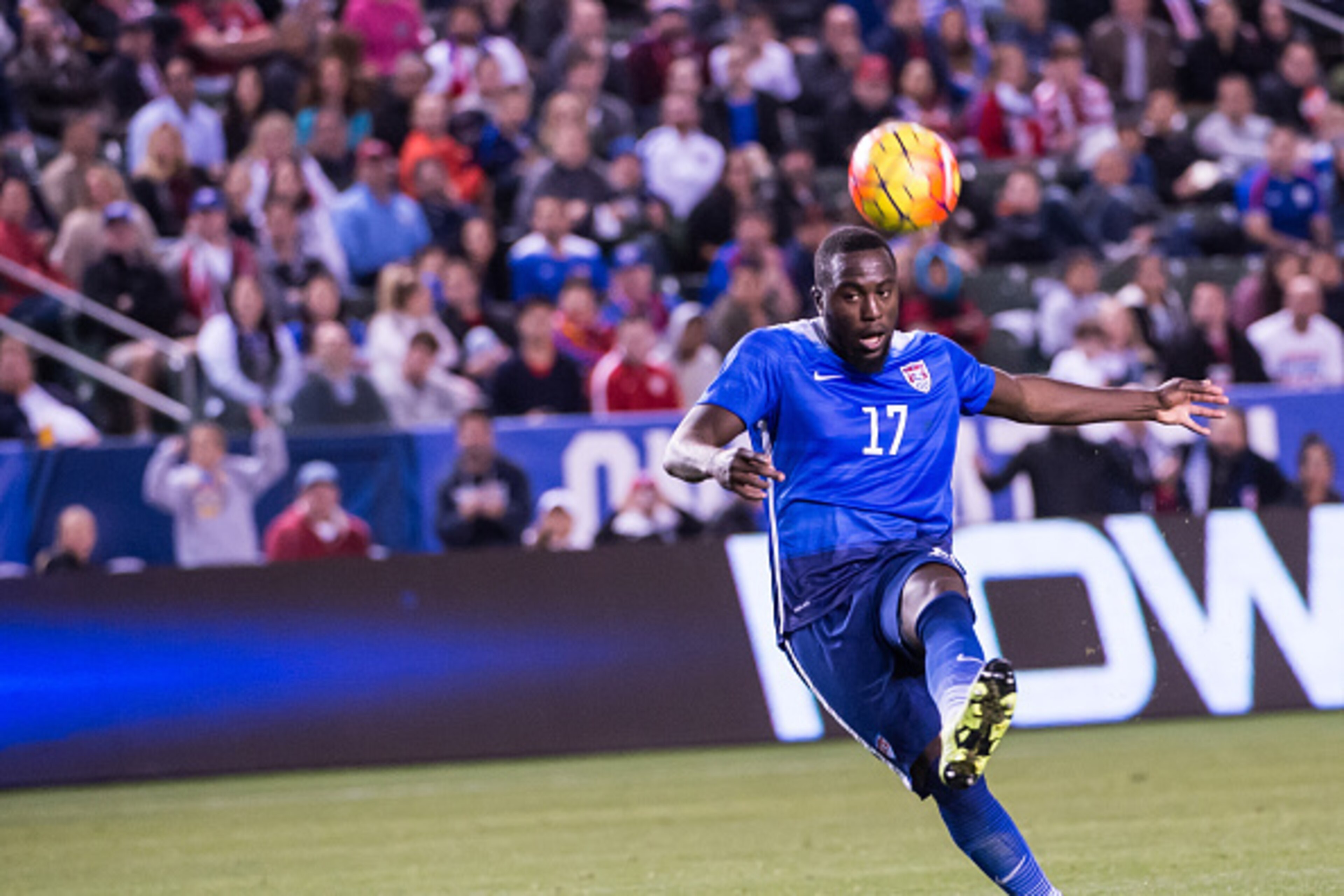 CARSON, CA - FEBRUARY 5: Jozy Altidore #17 of the United States takes a shot on goal during the International Soccer Friendly match between the United States and Canada at the StubHub Center on February 5, 2016 in Carson, California.  The United States wo