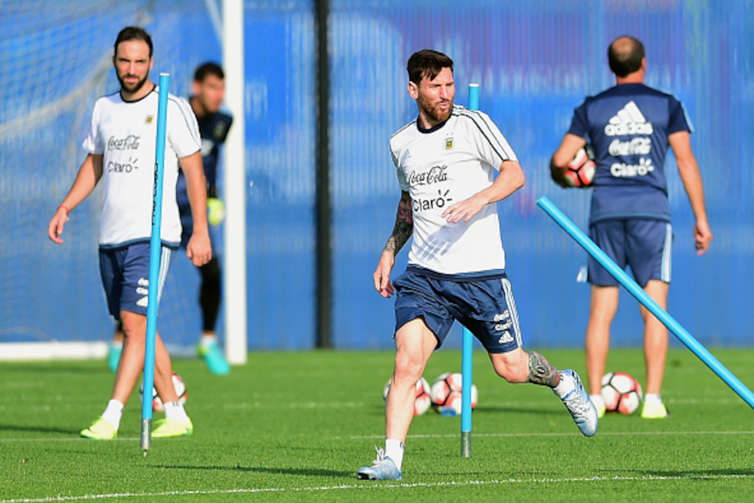 CORRECTION - Argentinaยดs player Lionel Messi (R) and Gonzalo Higuain practice during a training session at the Quest Diagnostics in East Rutherford, New Jersey on June 24, 2016.
Argentina will face Chile on June 26 in their final match of the Copa America CORRECTION - Argentinaยดs player Lionel Messi (R) and Gonzalo Higuain practice during a training session at the Quest Diagnostics in East Rutherford, New Jersey on June 24, 2016.
Argentina will face Chile on June 26 in their final match of the Copa America