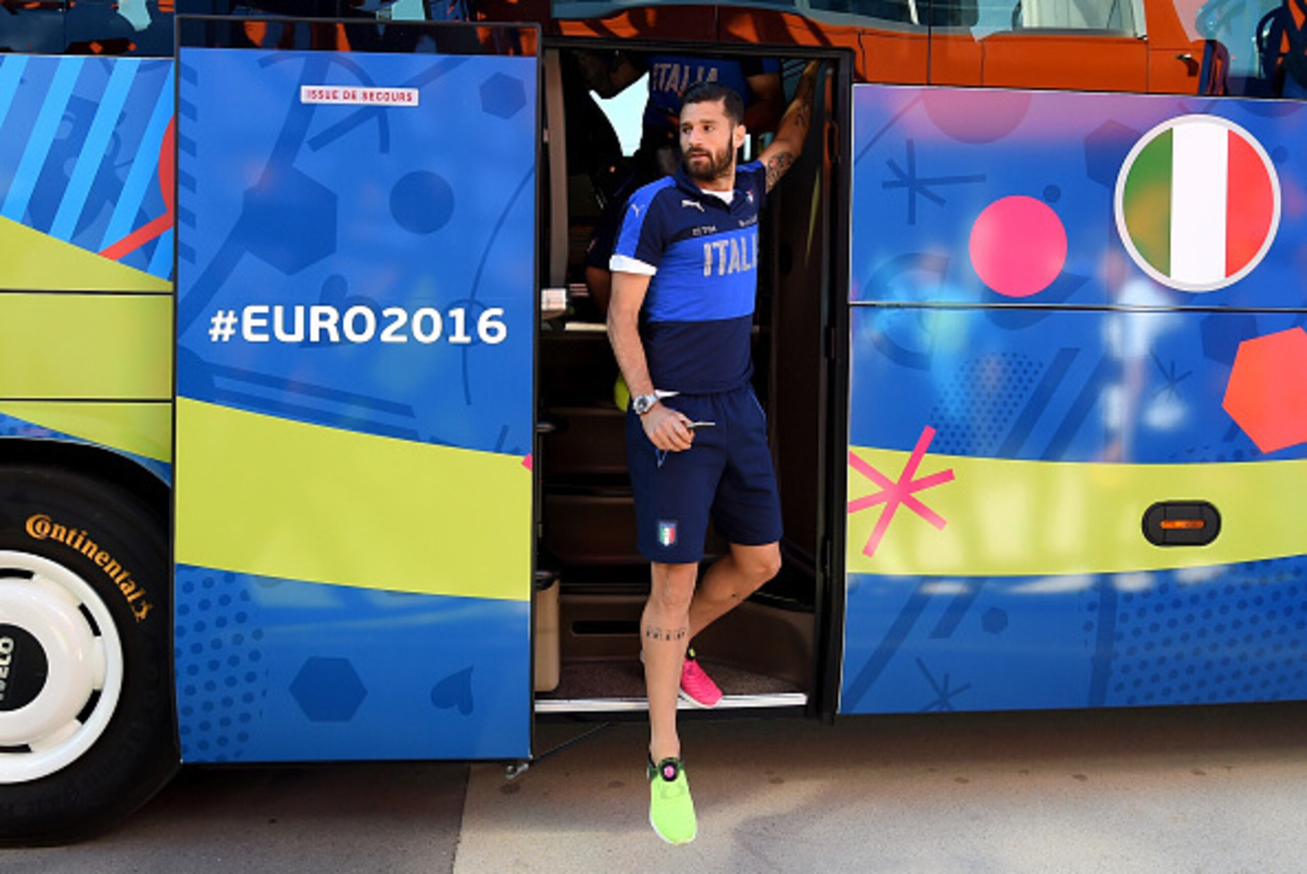 MONTPELLIER, FRANCE - JUNE 19:  Antonio Candreva of Italy arrives at 'Bernard Gasset' Training Center on June 19, 2016 in Montpellier, France.  (Photo by Claudio Villa/Getty Images)