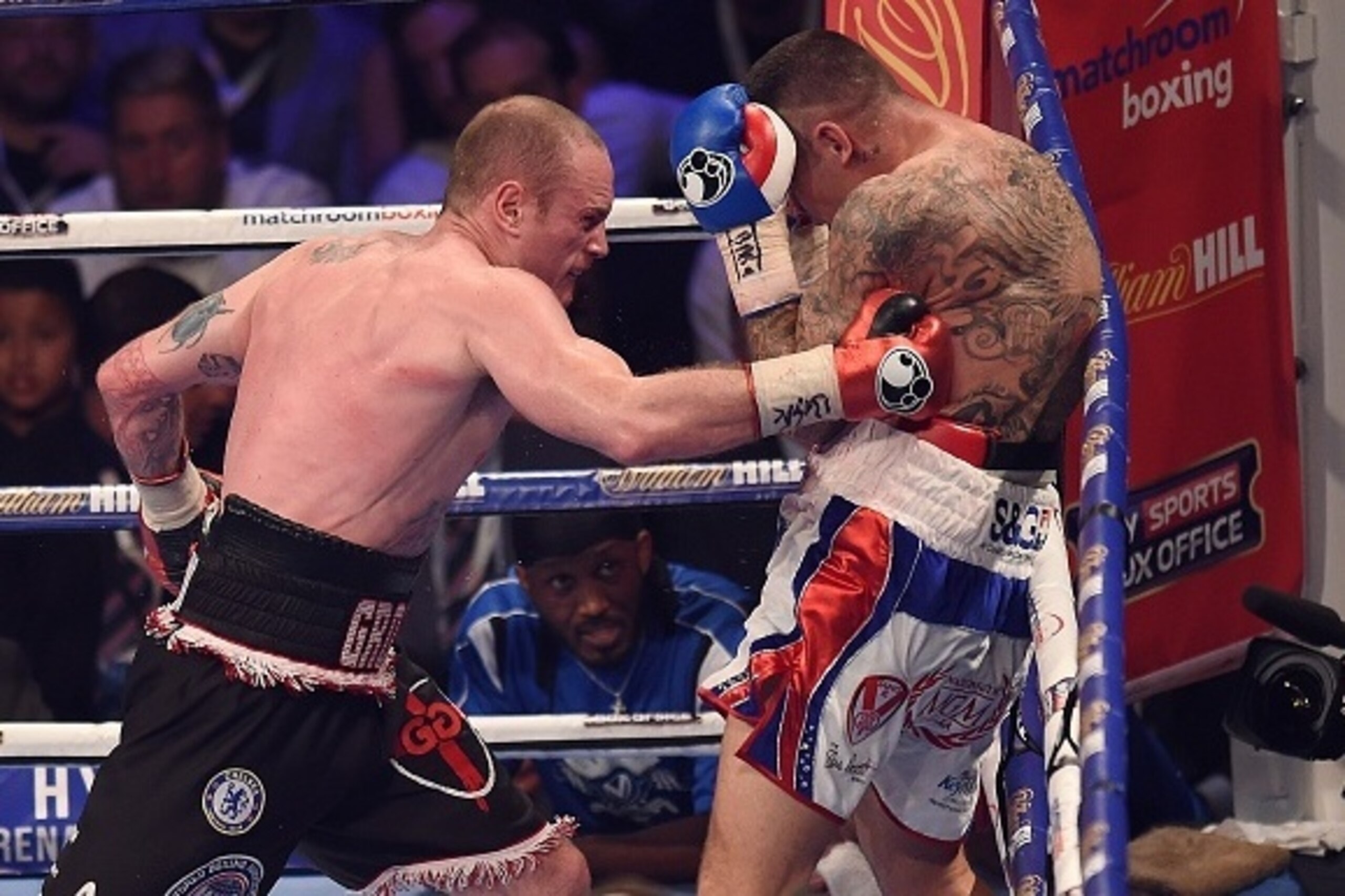 LONDON, ENGLAND - JUNE 25: George Groves forces Martin Murray against the ropes during the WBA International Super Middleweight title fight at The O2 Arena on June 25, 2016 in London, England. (Photo by Leigh Dawney/Getty Images)