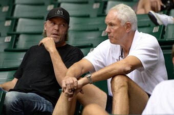 HONOLULU, HI - OCTOBER 2: Jim Buss attends during Los Angeles Lakers training camp at the Stan Sheriff Center on October 2, 2015 in Honolulu, Hawaii. NOTE TO USER: User expressly acknowledges and agrees that, by downloading and/or using this Photograph, u