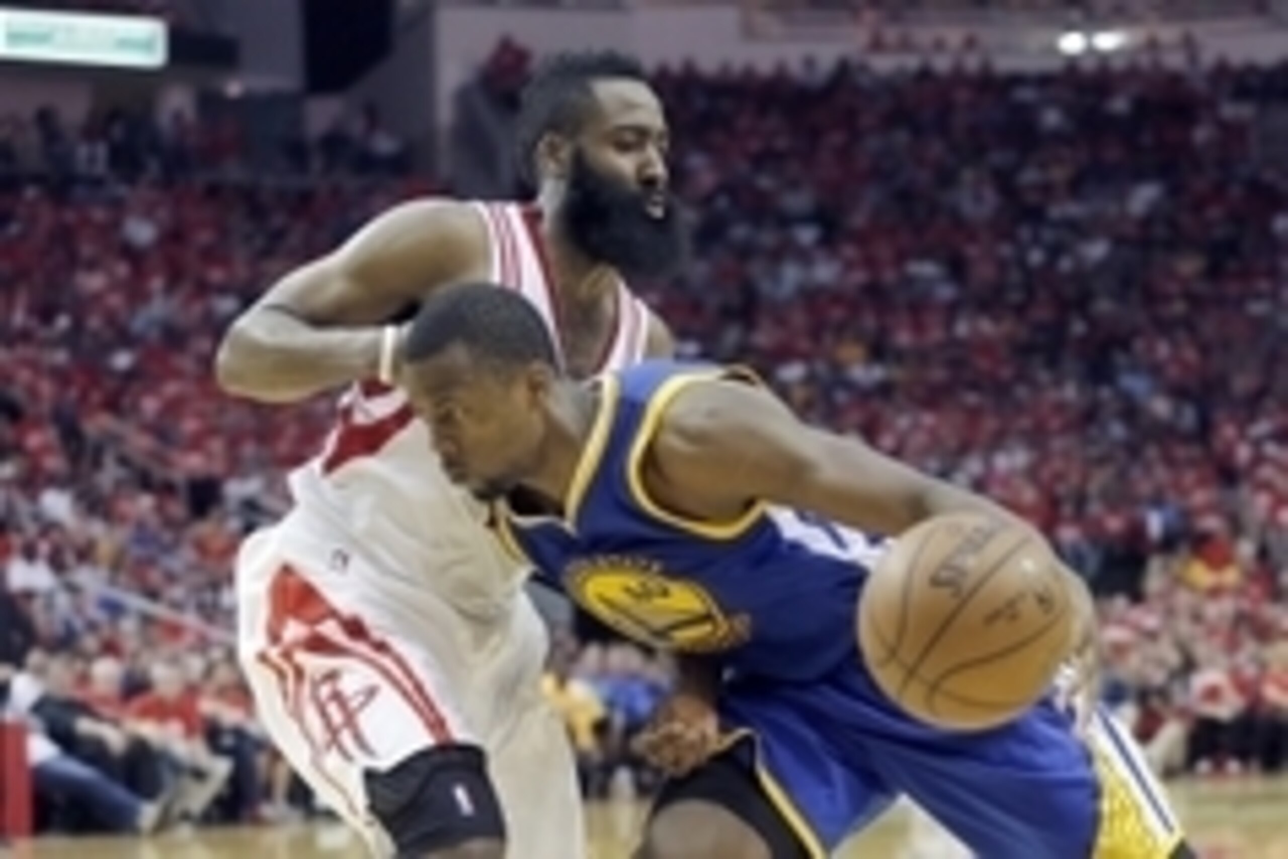 Apr 24, 2016; Houston, TX, USA; Golden State Warriors forward Harrison Barnes (40) drives against Houston Rockets center Dwight Howard (12) in the second half in game four of the first round of the NBA Playoffs at Toyota Center. Golden State Warriors won Apr 24, 2016; Houston, TX, USA; Golden State Warriors forward Harrison Barnes (40) drives against Houston Rockets center Dwight Howard (12) in the second half in game four of the first round of the NBA Playoffs at Toyota Center. Golden State Warriors won