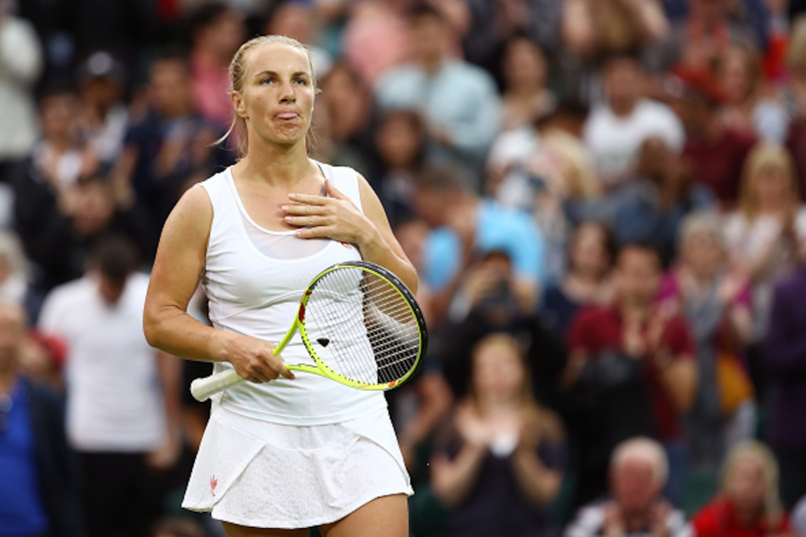 LONDON, ENGLAND - JUNE 28:  Svetlana Kuznetsova of Russia looks on during the Ladies Singles first round match against Caroline Wozniacki of Denmark on day two of the Wimbledon Lawn Tennis Championships at the All England Lawn Tennis and Croquet Club on J
