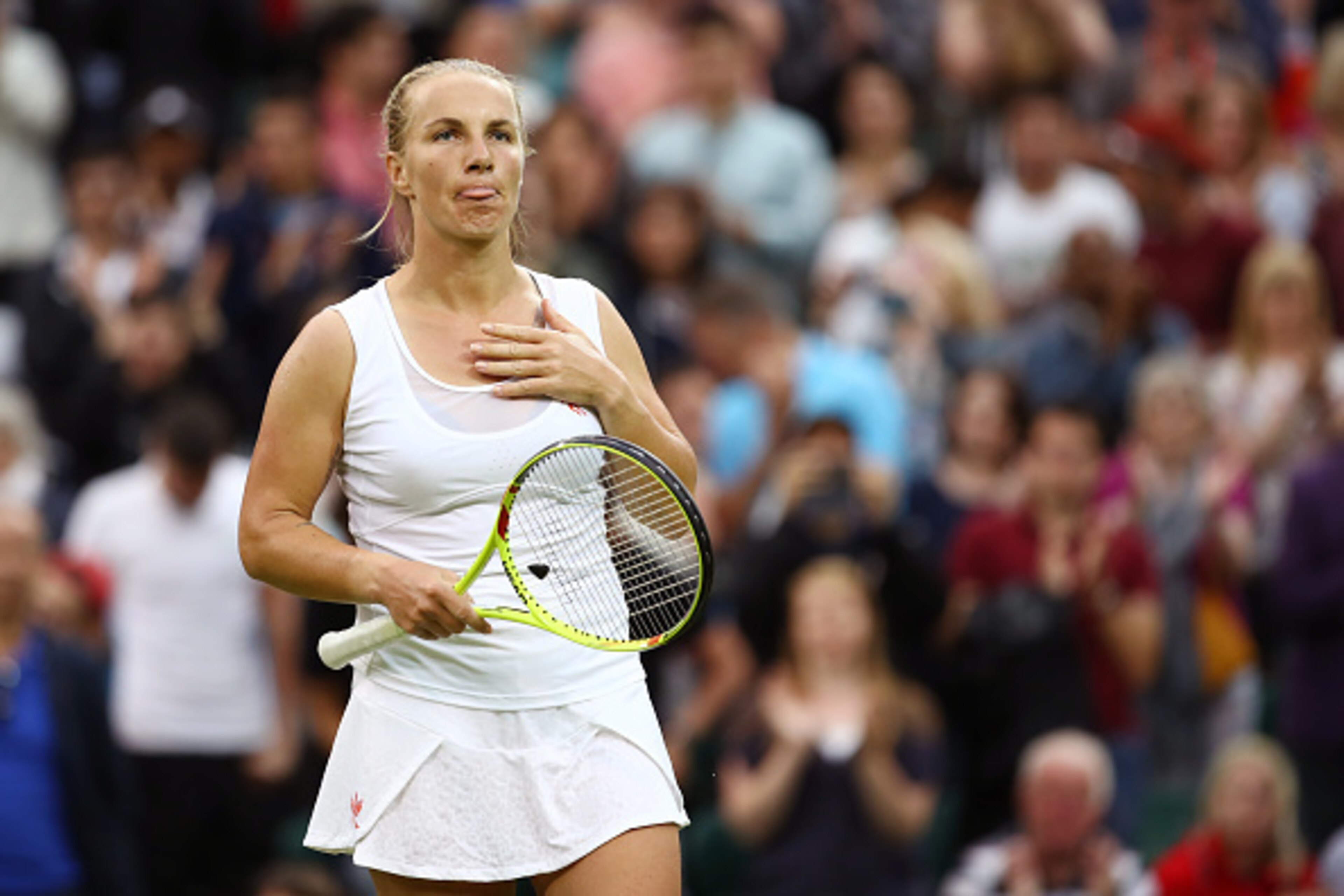 LONDON, ENGLAND - JUNE 28:  Svetlana Kuznetsova of Russia looks on during the Ladies Singles first round match against Caroline Wozniacki of Denmark on day two of the Wimbledon Lawn Tennis Championships at the All England Lawn Tennis and Croquet Club on J