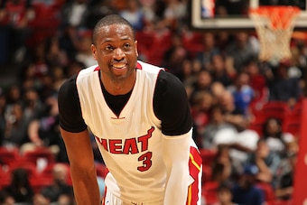 MIAMI, FL - JANUARY 31:  Dwyane Wade #3 of the Miami Heat stands on the court during the game against the Atlanta Hawks on January 31, 2016 at American Airlines Arena in Miami, Florida. NOTE TO USER: User expressly acknowledges and agrees that, by downloa