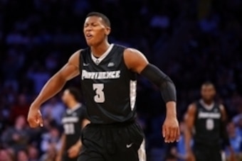 Mar 11, 2016; New York, NY, USA; Providence Friars guard Kris Dunn (3) reacts after a turnover against Villanova Wildcats during the first half of Big East conference tournament  game at Madison Square Garden. Villanova Wildcats defeated Providence Friars
