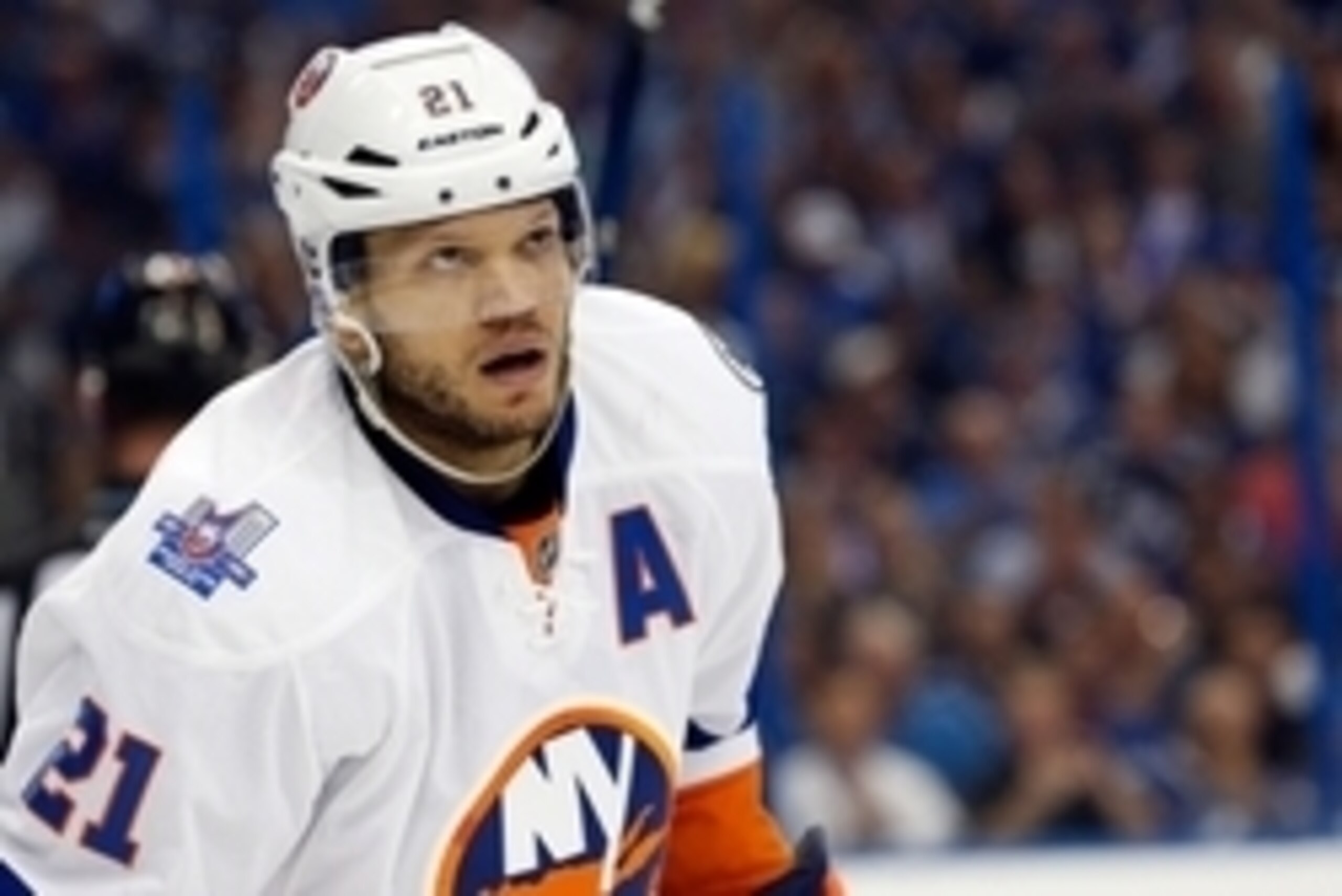 Apr 30, 2016; Tampa, FL, USA; New York Islanders right wing Kyle Okposo (21) during the second period of game two of the second round of the 2016 Stanley Cup Playoffs at Amalie Arena. Mandatory Credit: Kim Klement-USA TODAY Sports