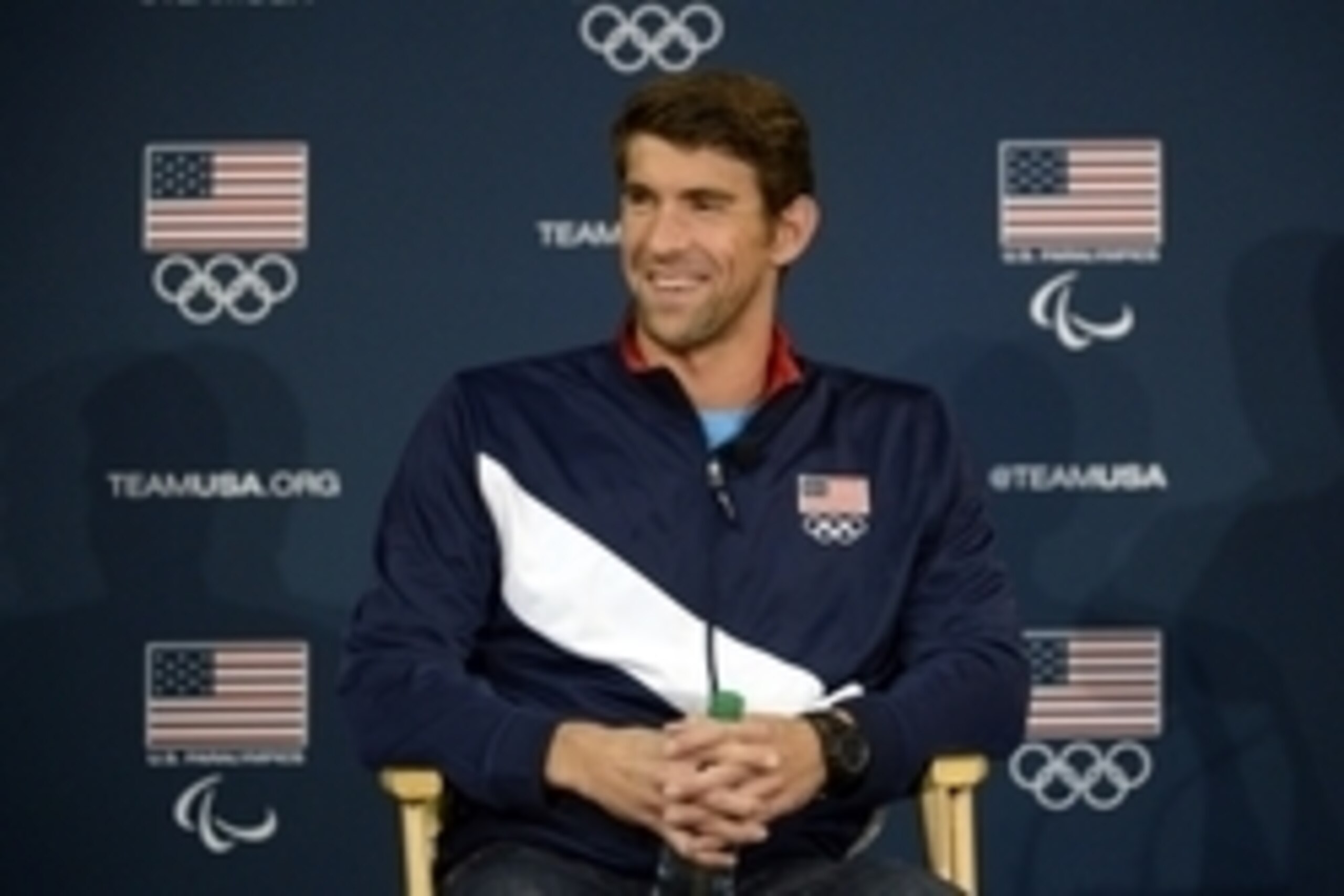 Mar 8, 2016; Los Angeles, CA, USA; Team USA swimming athlete Michael Phelps speaks to the media at a press conference during the 2016 Team USA Media Summit at Pauley Pavilion. Mandatory Credit: Michael Madrid-USA TODAY Sports