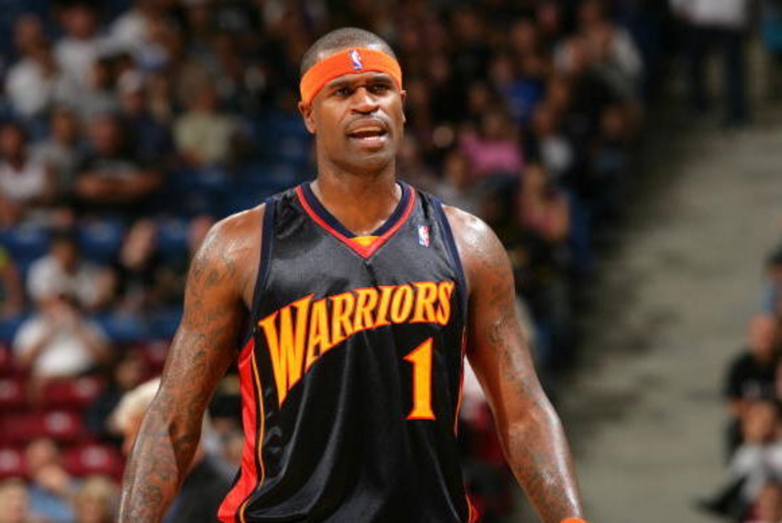SACRAMENTO, CA - OCTOBER 17:  Stephen Jackson #1 of the Golden State Warriors frowns during a preseason game against the Sacramento Kings at Arco Arena on October 17, 2009 in Sacramento, California.  The Kings won 101-94.  NOTE TO USER: User expressly ack