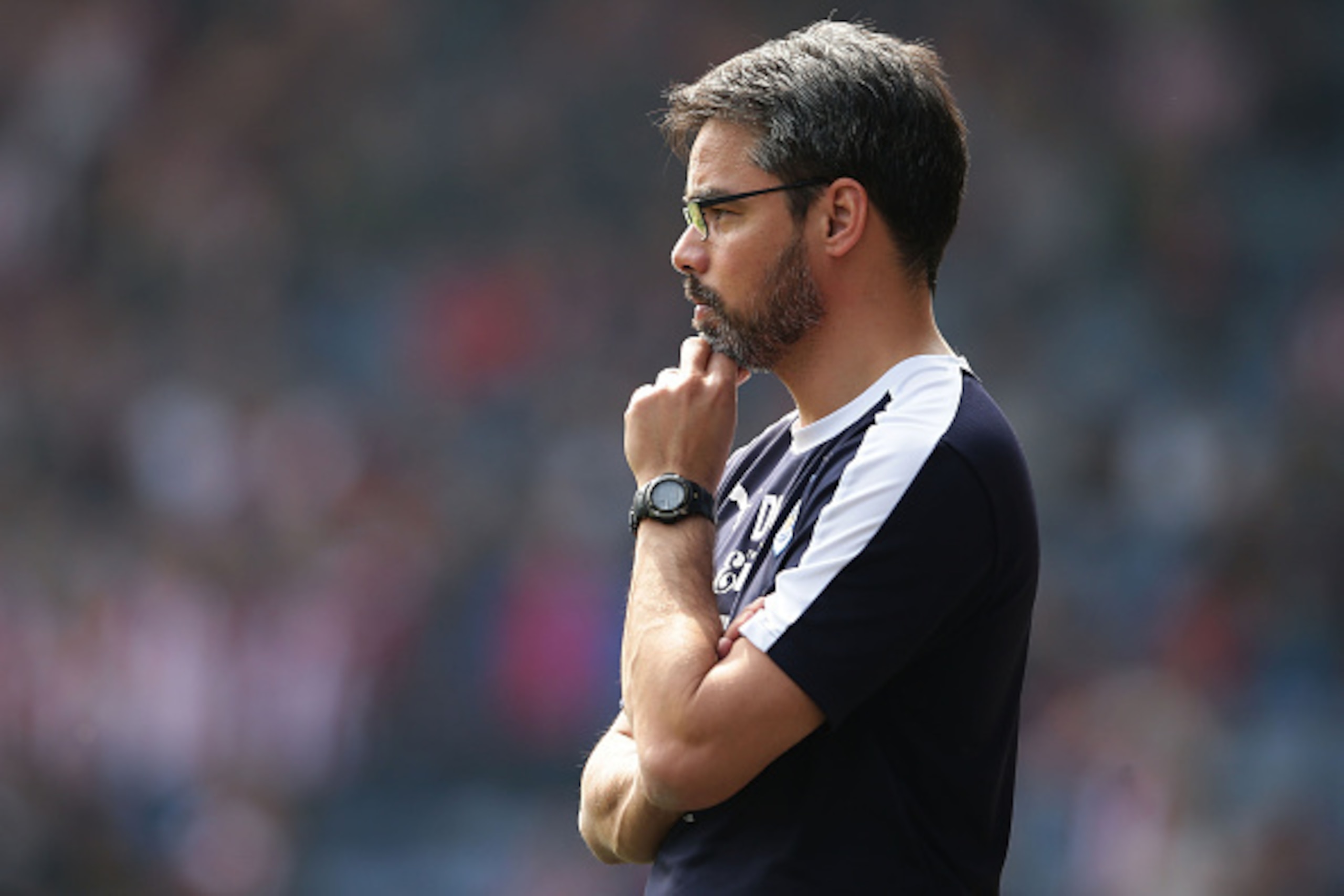 HUDDERSFIELD, ENGLAND - MAY 07:  Manager of Huddersfield Town FC, David Wagner looks on during the Sky Bet Championship match between Huddersfield Town and Brentford at The John Smith's Stadium on May 7, 2016 in Huddersfield, United Kingdom.  (Photo by Da