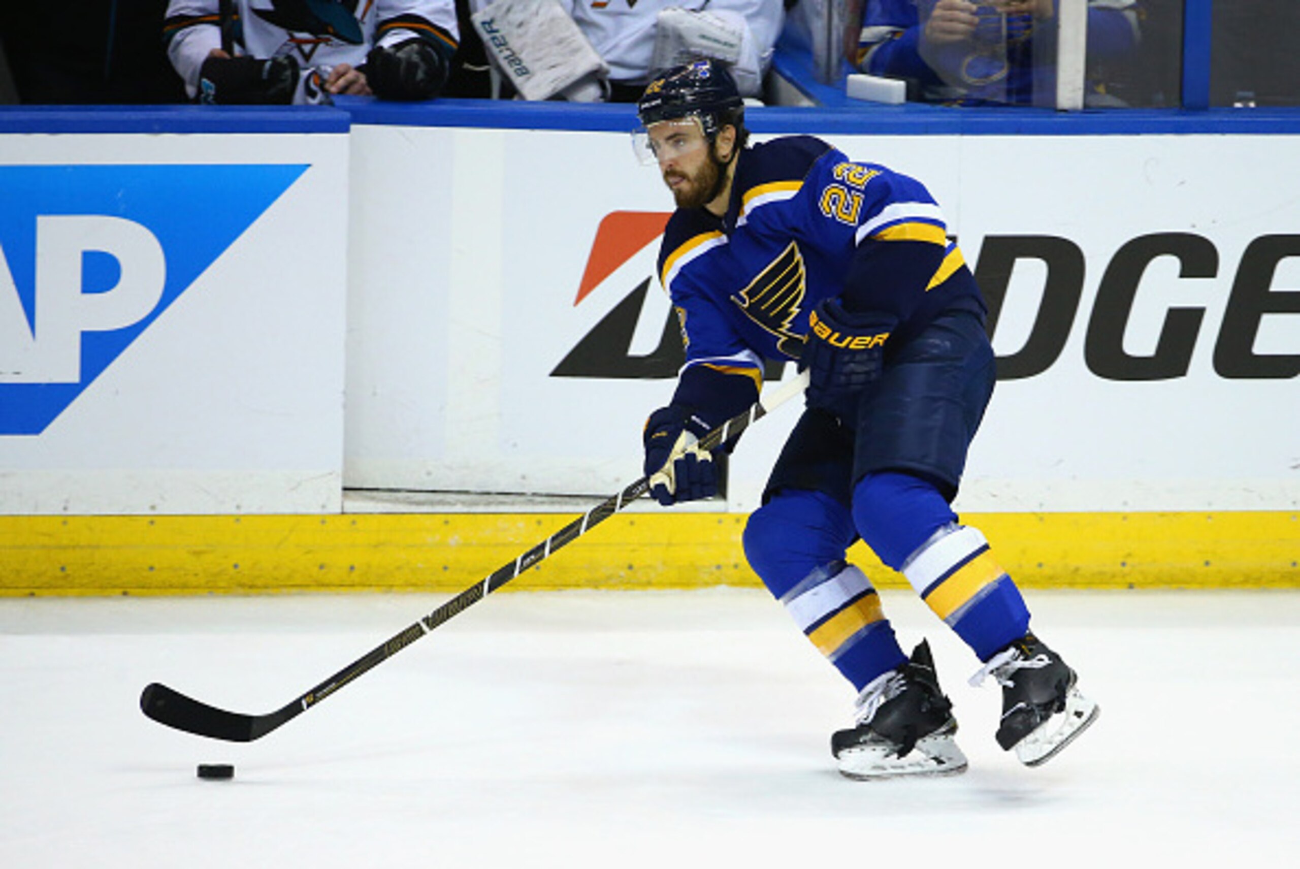 ST LOUIS, MO - MAY 23:  Kevin Shattenkirk #22 of the St. Louis Blues skates against the San Jose Sharks in Game Five of the Western Conference Final during the 2016 NHL Stanley Cup Playoffs at Scottrade Center on May 23, 2016 in St Louis, Missouri.  (Phot