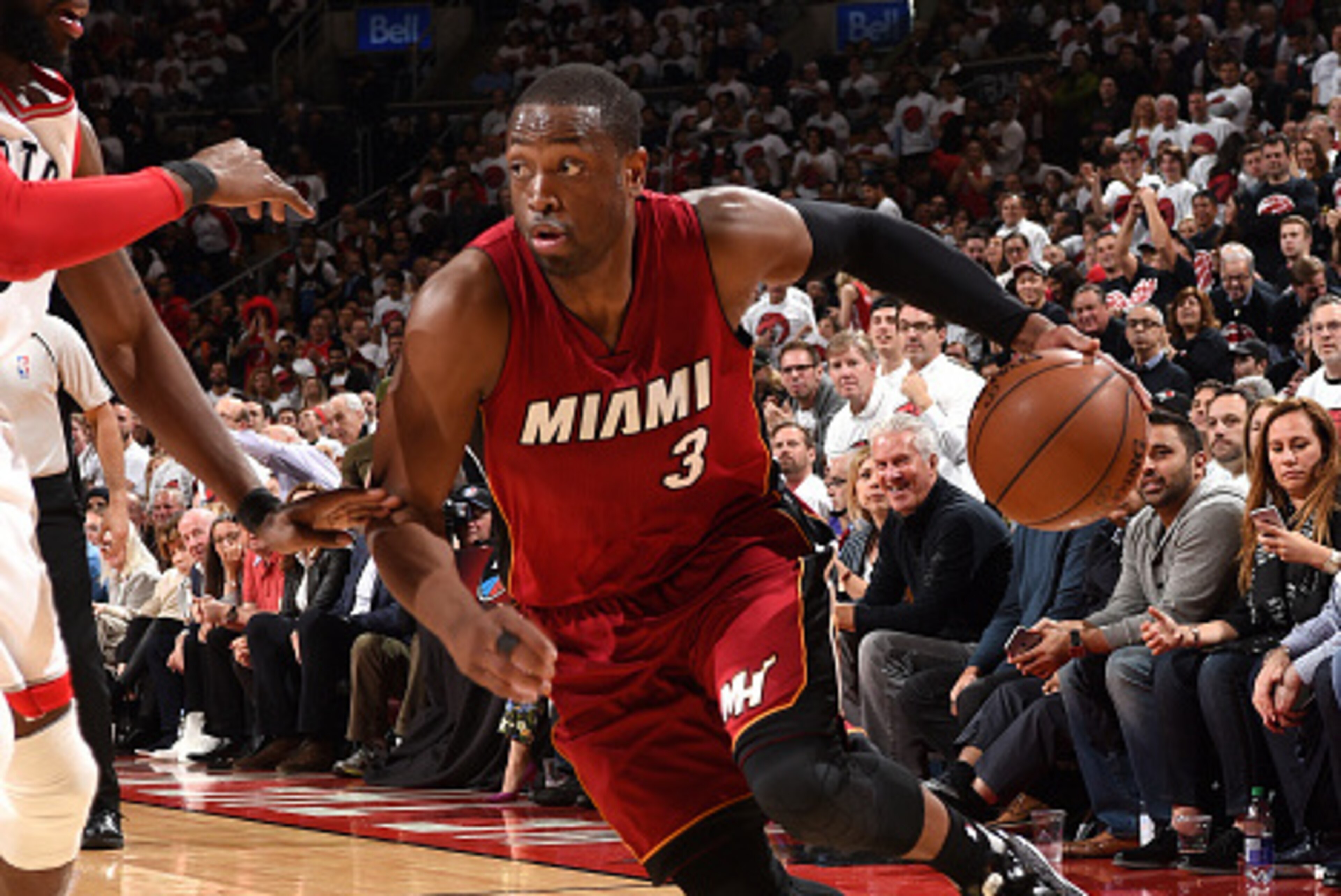 TORONTO, CANADA - MAY 15: Dwyane Wade #3 of the Miami Heat handles the ball during the game against the Toronto Raptors in Game Seven of the Eastern Conference Semifinals during the 2016 NBA Playoffs on May 15, 2016 at the Air Canada Centre in Toronto, On
