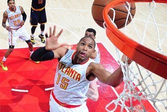 ATLANTA, GA - MAY 8: Al Horford #15 of the Atlanta Hawks goes for the layup against the Cleveland Cavaliers during Game Four of the Eastern Conference Semifinals during the 2016 NBA Playoffs on May 8, 2016 at Philips Arena in Cleveland, Ohio. NOTE TO USER