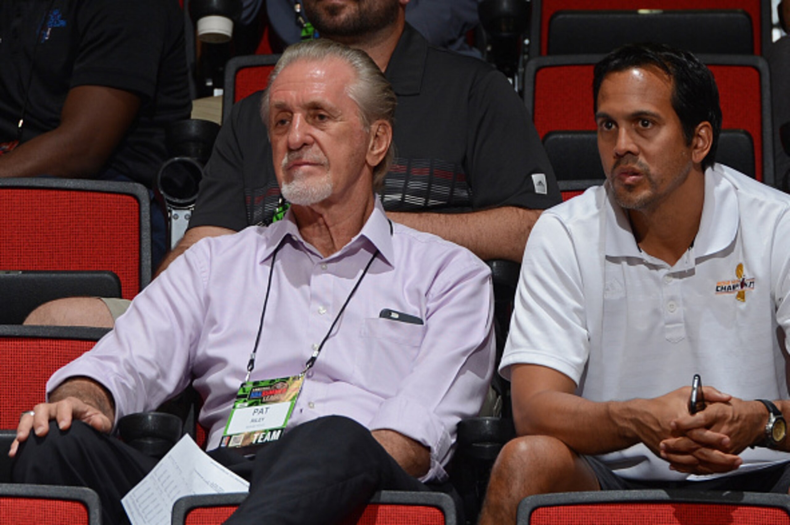 LAS VEGAS, NV - JULY 13: Pat Riley of the Miami Heat attends a game against the Denver Nuggets on July 13, 2015 at The Cox Pavilion in Las Vegas, Nevada. NOTE TO USER: User expressly acknowledges and agrees that, by downloading and or using this photogra LAS VEGAS, NV - JULY 13: Pat Riley of the Miami Heat attends a game against the Denver Nuggets on July 13, 2015 at The Cox Pavilion in Las Vegas, Nevada. NOTE TO USER: User expressly acknowledges and agrees that, by downloading and or using this photogra