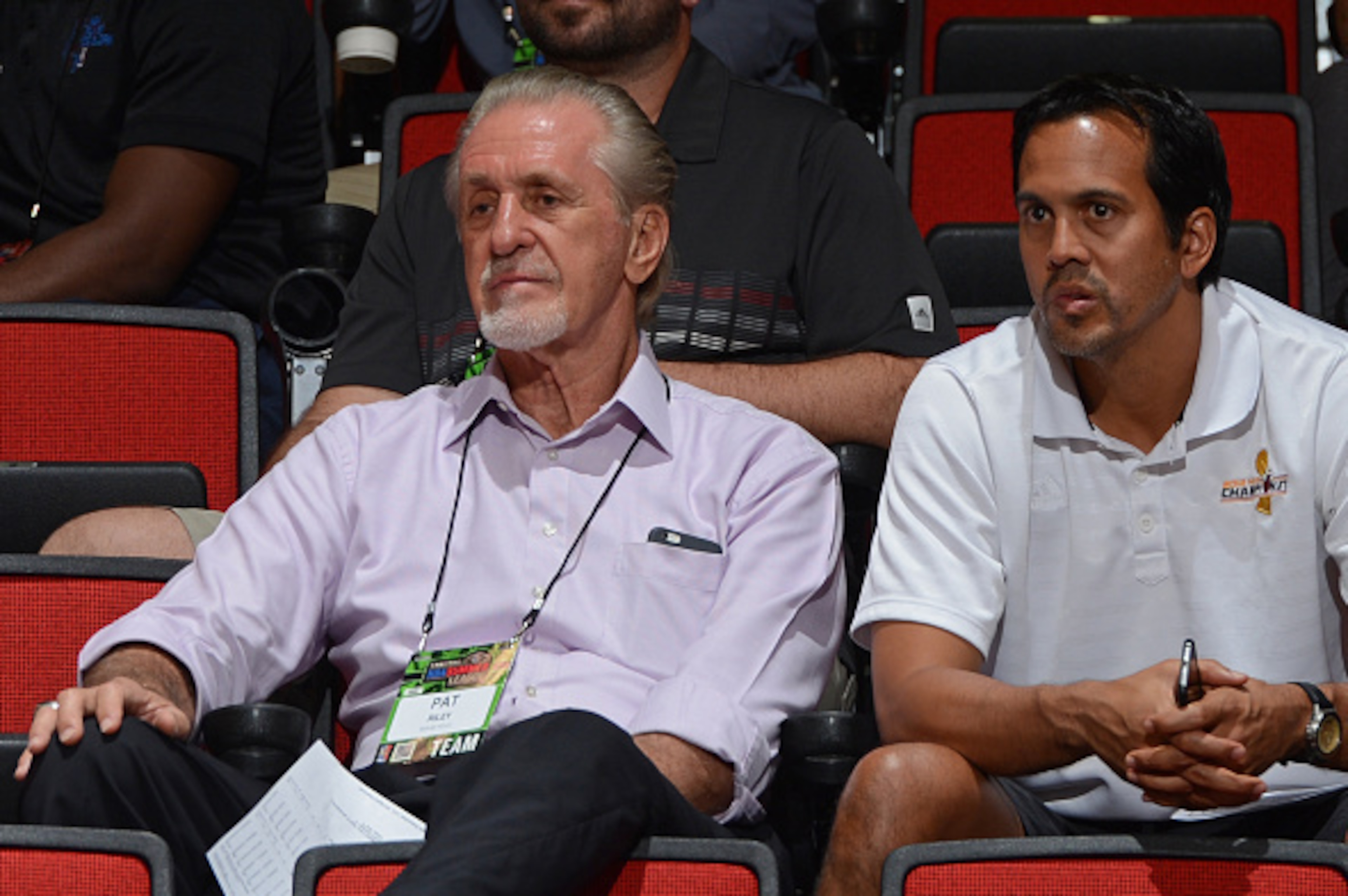 LAS VEGAS, NV - JULY 13:  Pat Riley of the Miami Heat attends a game against the Denver Nuggets on July 13, 2015 at The Cox Pavilion in Las Vegas, Nevada. NOTE TO USER: User expressly acknowledges and agrees that, by downloading and or using this photogra