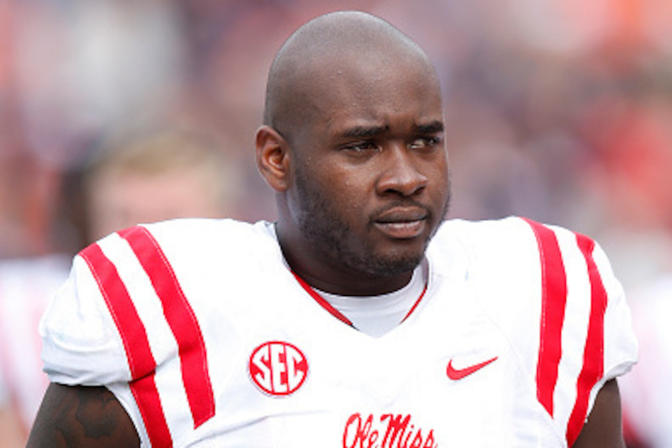 AUBURN, AL - OCTOBER 31: Laremy Tunsil #78 of the Ole Miss Rebels looks on during a game against the Auburn Tigers at Jordan-Hare Stadium on October 31, 2015 in Auburn, Alabama. Ole Miss defeated Auburn 27-19. (Photo by Joe Robbins/Getty Images)